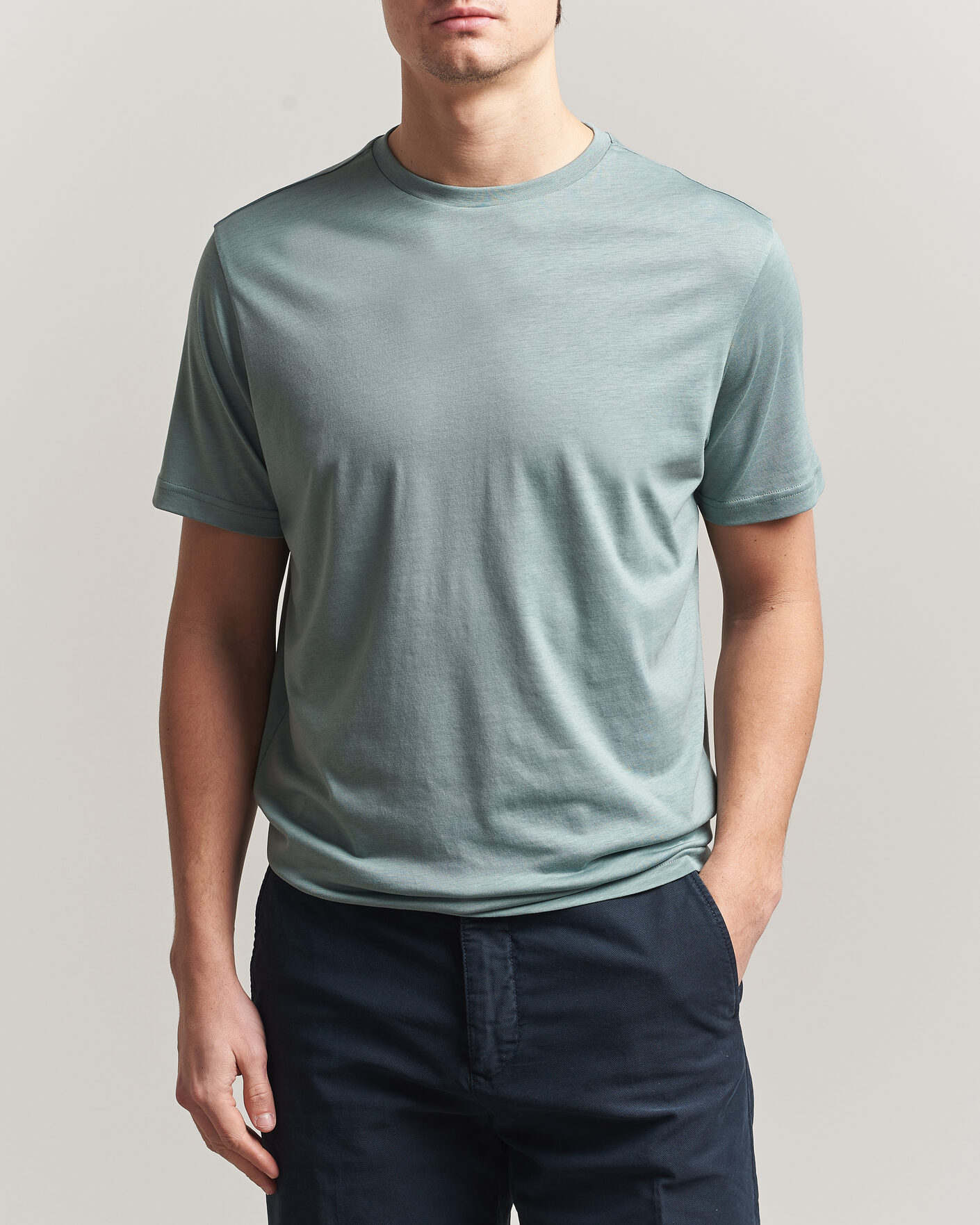 Homme | T-shirts | Oscar Jacobson | Kim Lyocel/Cotton T-Shirt Soft Green