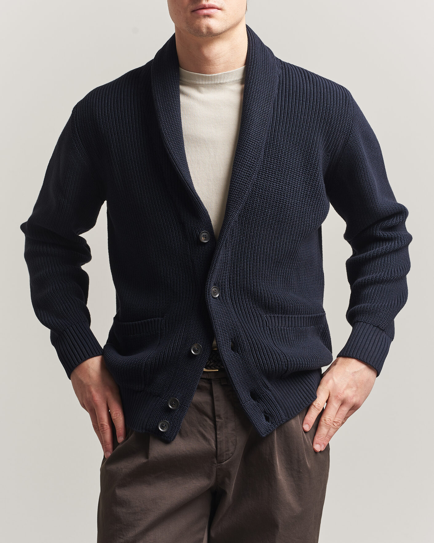 Homme | Pulls Et Tricots | Oscar Jacobson | Roland Knitted Cotton Cardigan Navy