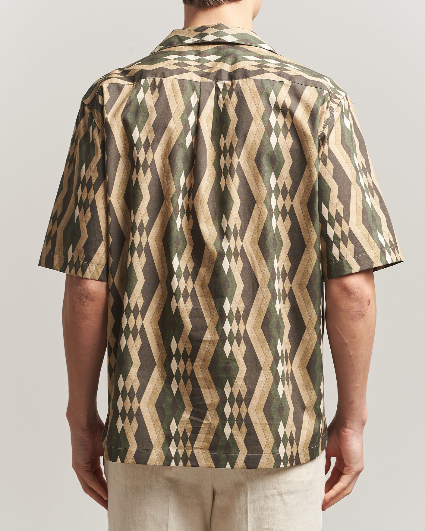 Homme | Chemises | Oscar Jacobson | Reg Fit Cuban Printed Short Sleeve Shirt Olive