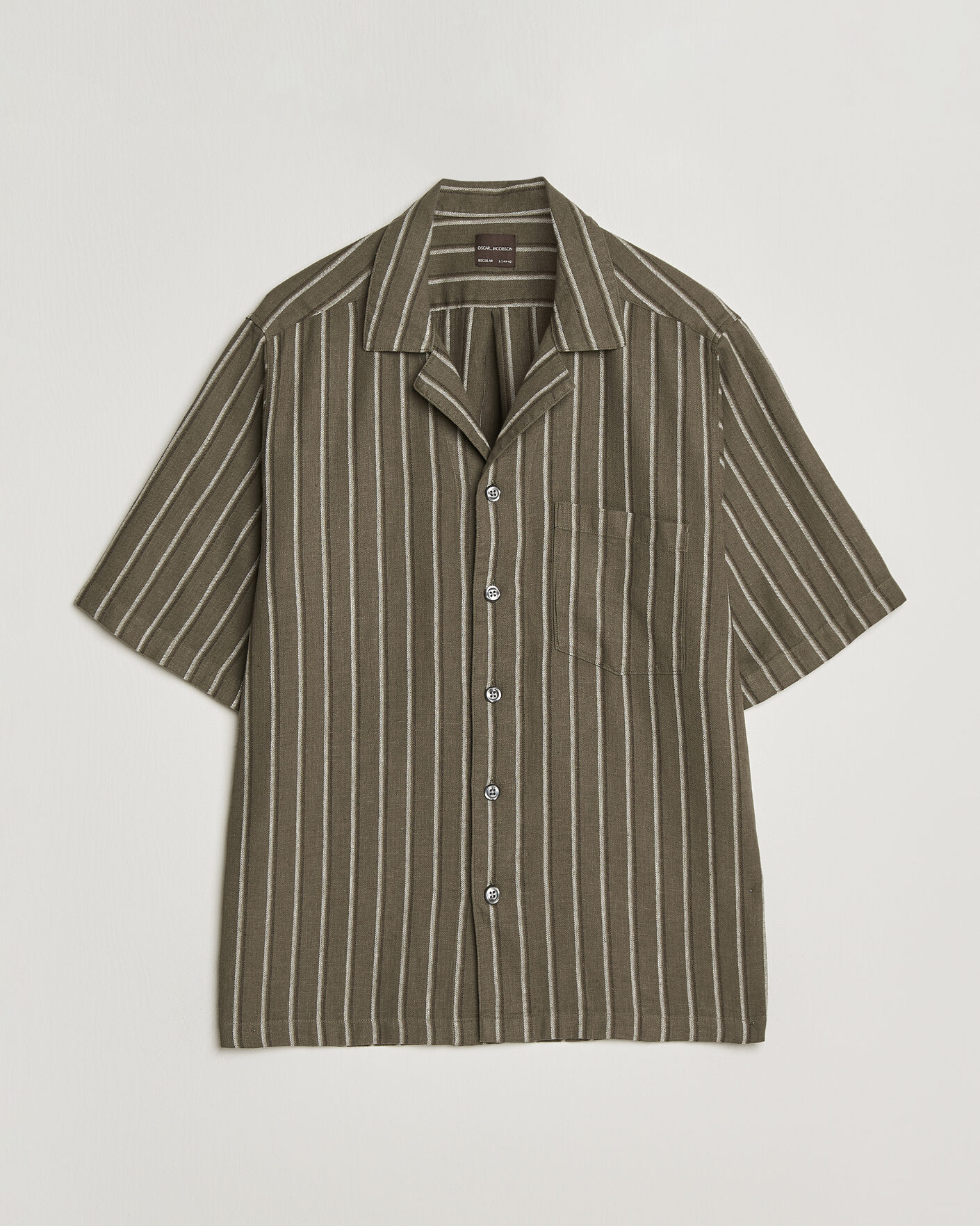 Homme | Chemises | Oscar Jacobson | Reg Fit Cuban Herringbone Short Sleeve Shirt Green