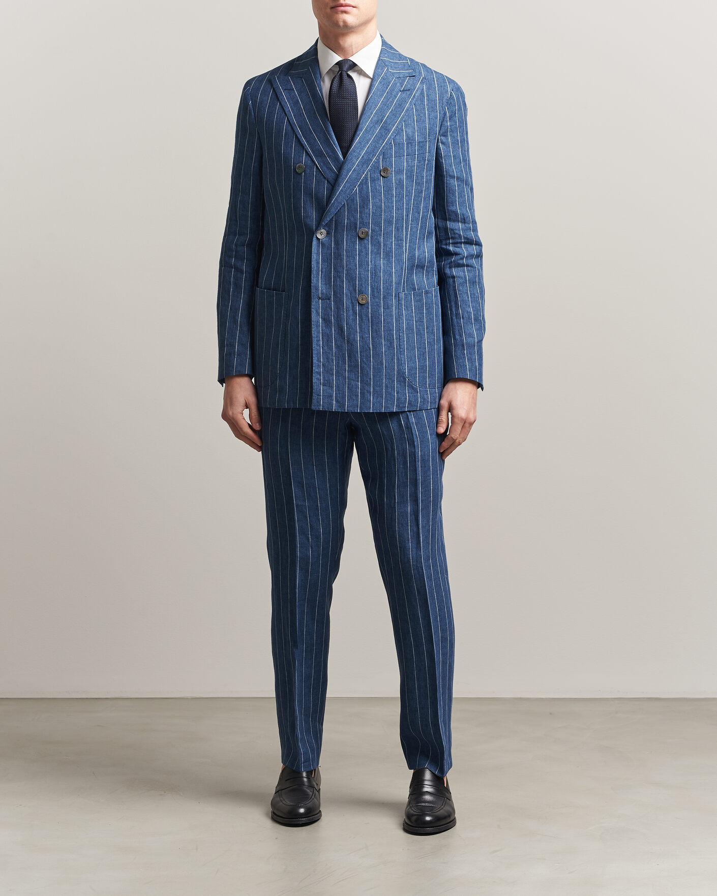 Homme | Blazers | Oscar Jacobson | Farrys Patch Striped Linen Blazer Blue