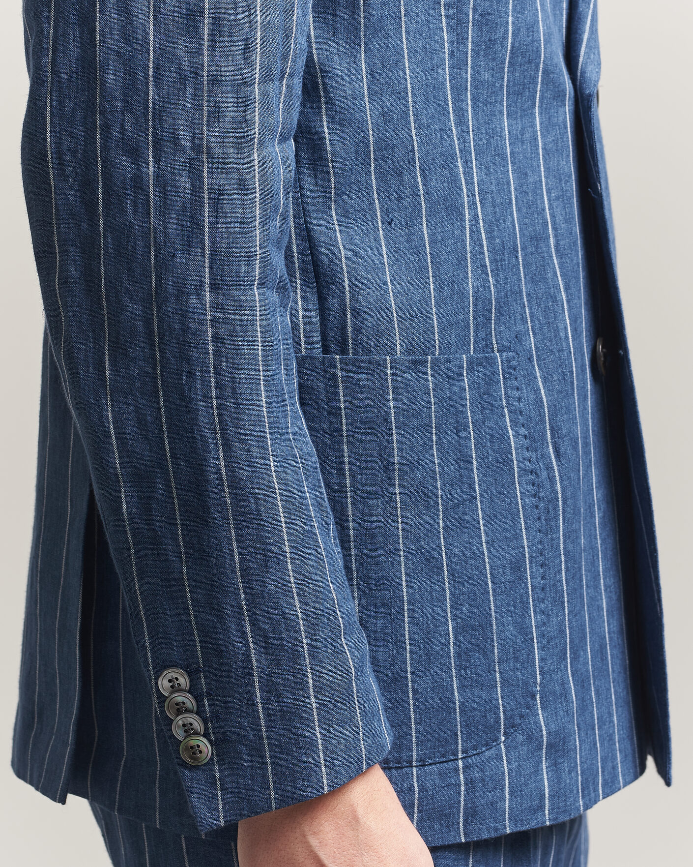 Homme | Blazers | Oscar Jacobson | Farrys Patch Striped Linen Blazer Blue