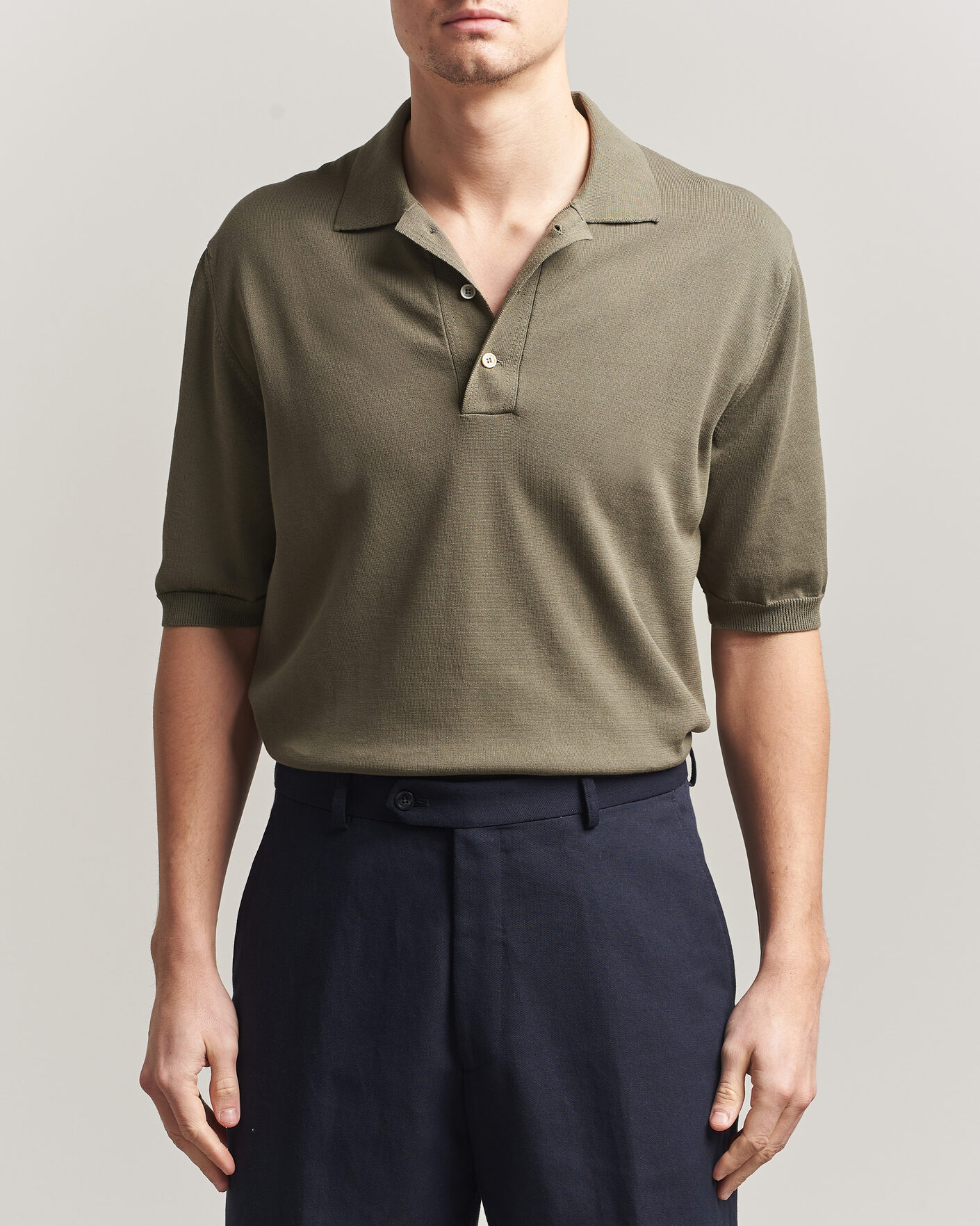 Homme | Polos | Zanone | Knitted Cotton Polo Olive