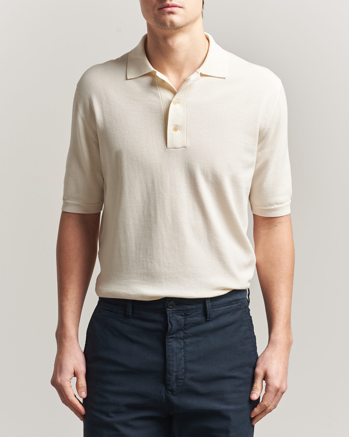 Homme | Polos | Zanone | Knitted Cotton Polo Off White