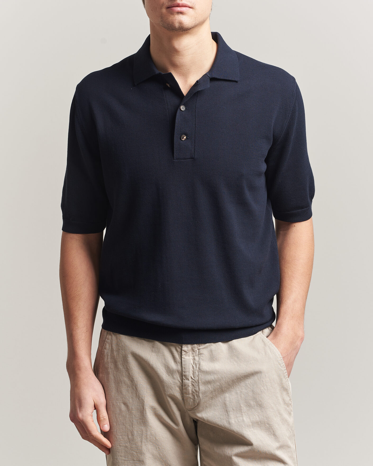 Homme | Polos | Zanone | Knitted Cotton Polo Navy