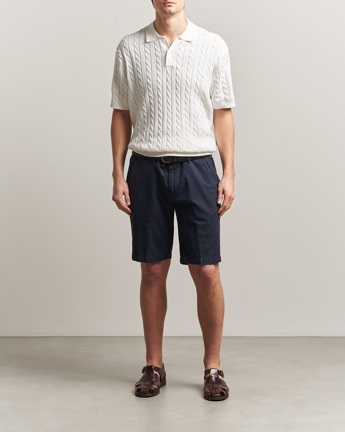 Homme | Polos | BEAMS PLUS | Short Sleeve Cable Polo White