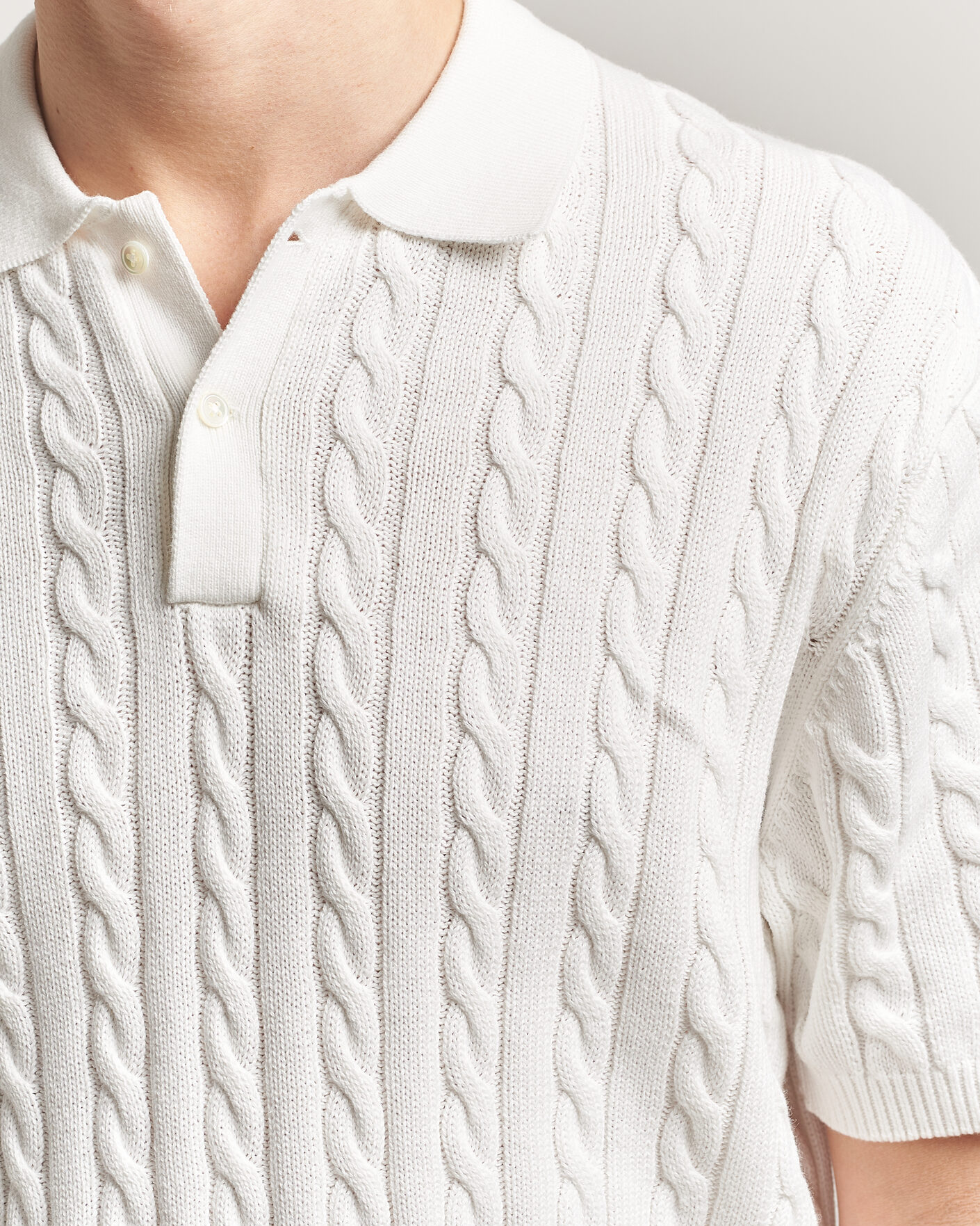 Homme | Polos | BEAMS PLUS | Short Sleeve Cable Polo White