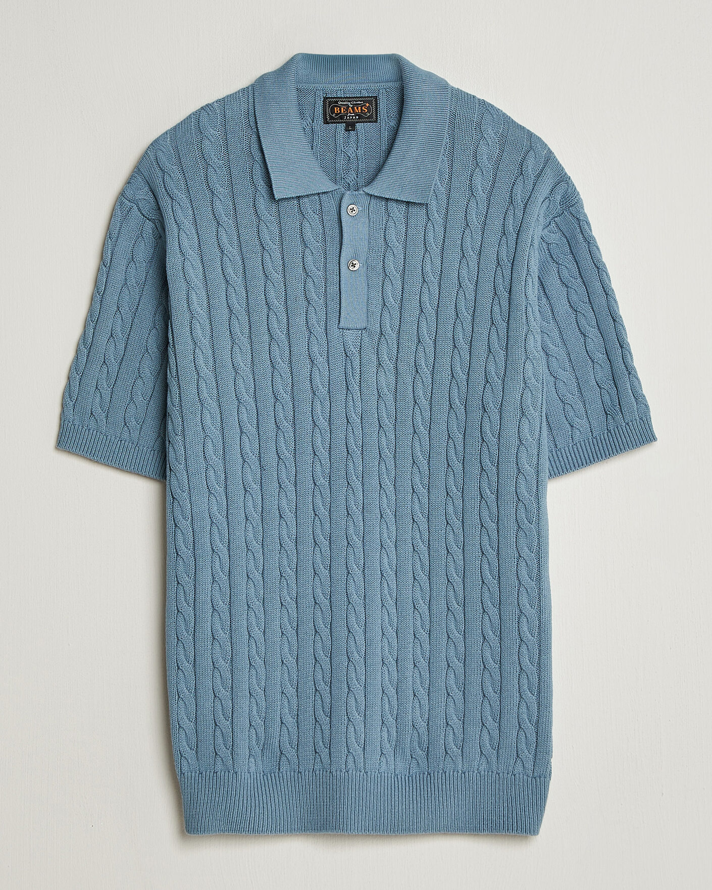 Homme | Polos | BEAMS PLUS | Short Sleeve Cable Polo Blue