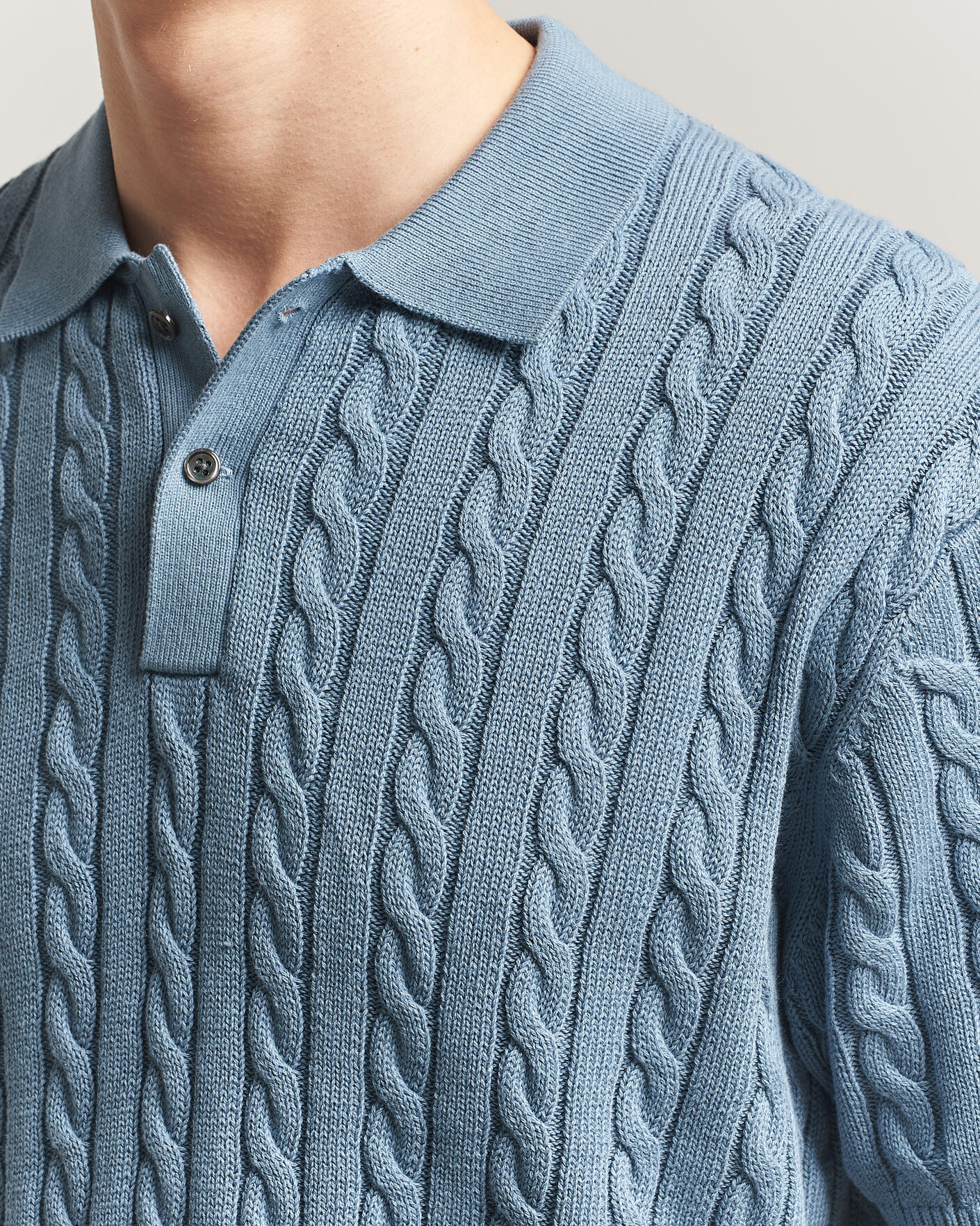 Homme | Polos | BEAMS PLUS | Short Sleeve Cable Polo Blue