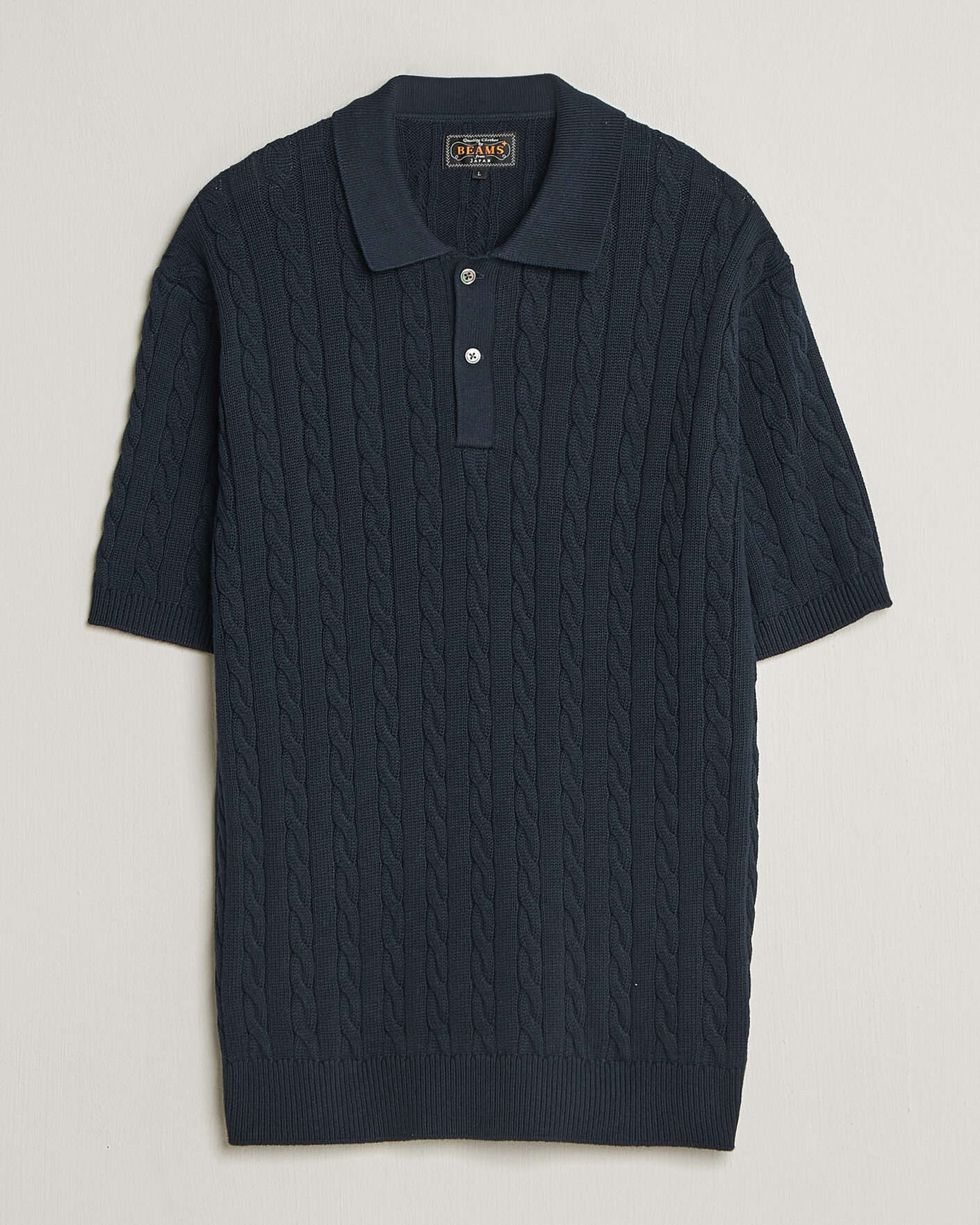 Homme | Polos | BEAMS PLUS | Short Sleeve Cable Polo Navy