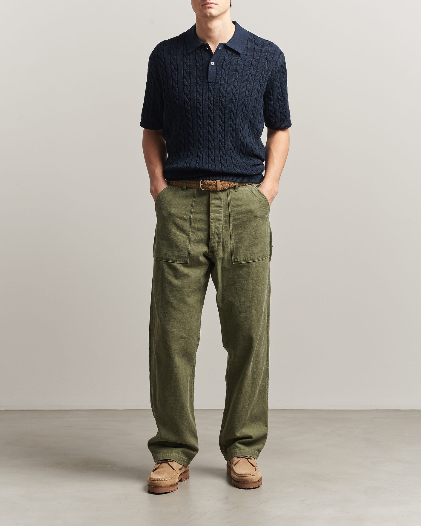 Homme | Polos | BEAMS PLUS | Short Sleeve Cable Polo Navy