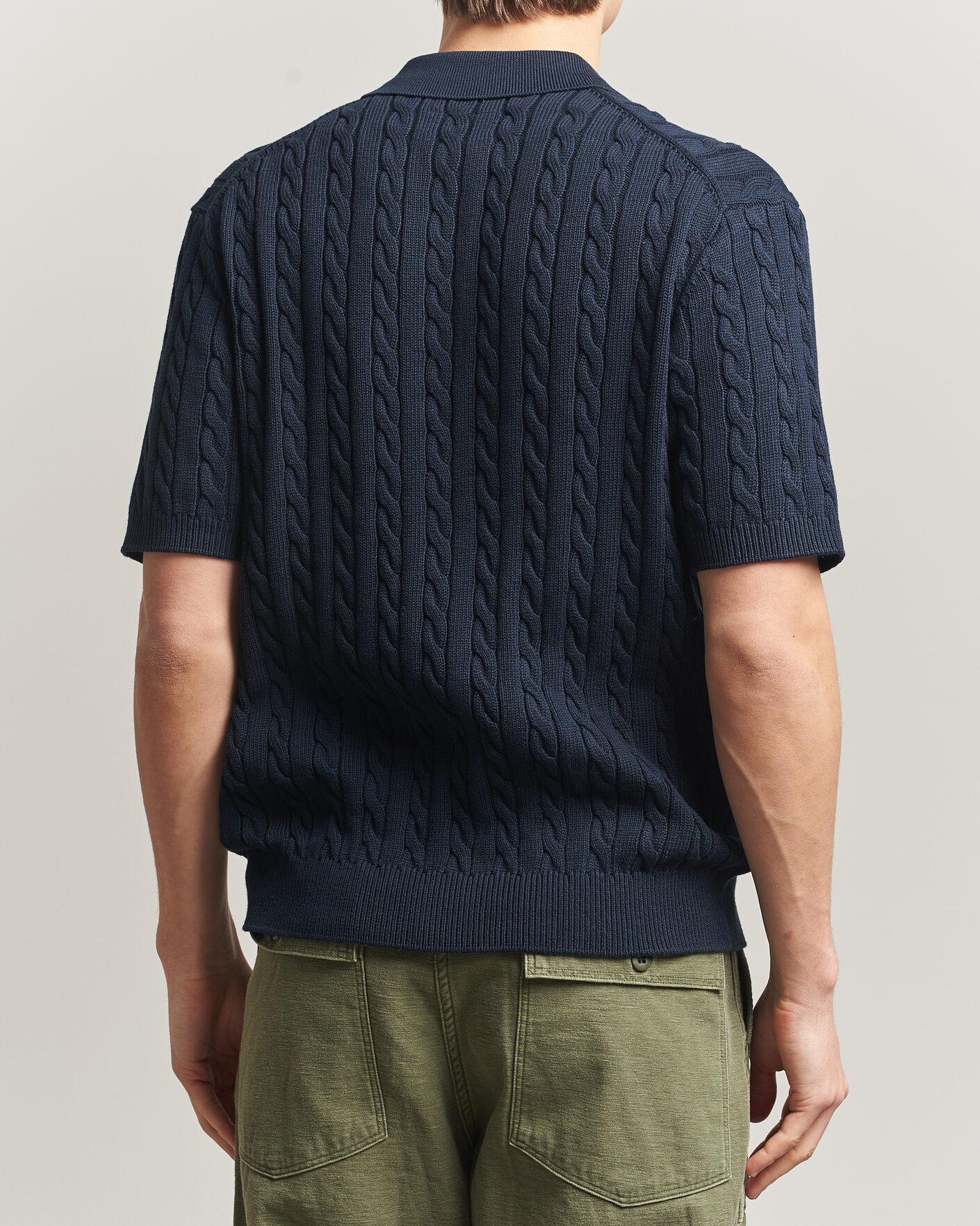 Homme | Polos | BEAMS PLUS | Short Sleeve Cable Polo Navy