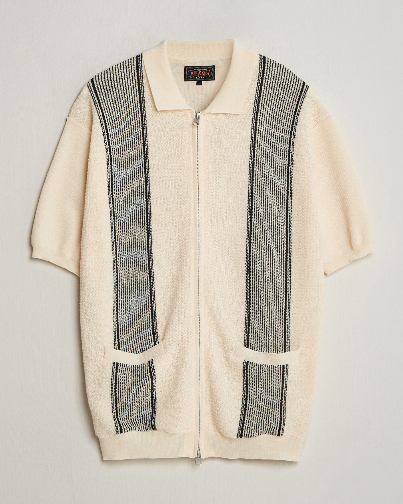 Homme | Polos | BEAMS PLUS | Zip Knit Striped Polo Off White