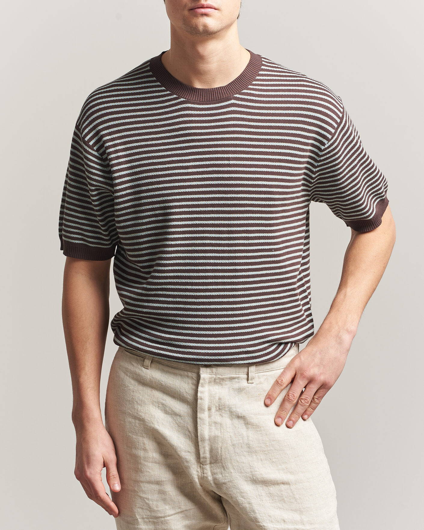 Homme | T-shirts | BEAMS PLUS | Jacquard Knit T-Shirt Brown