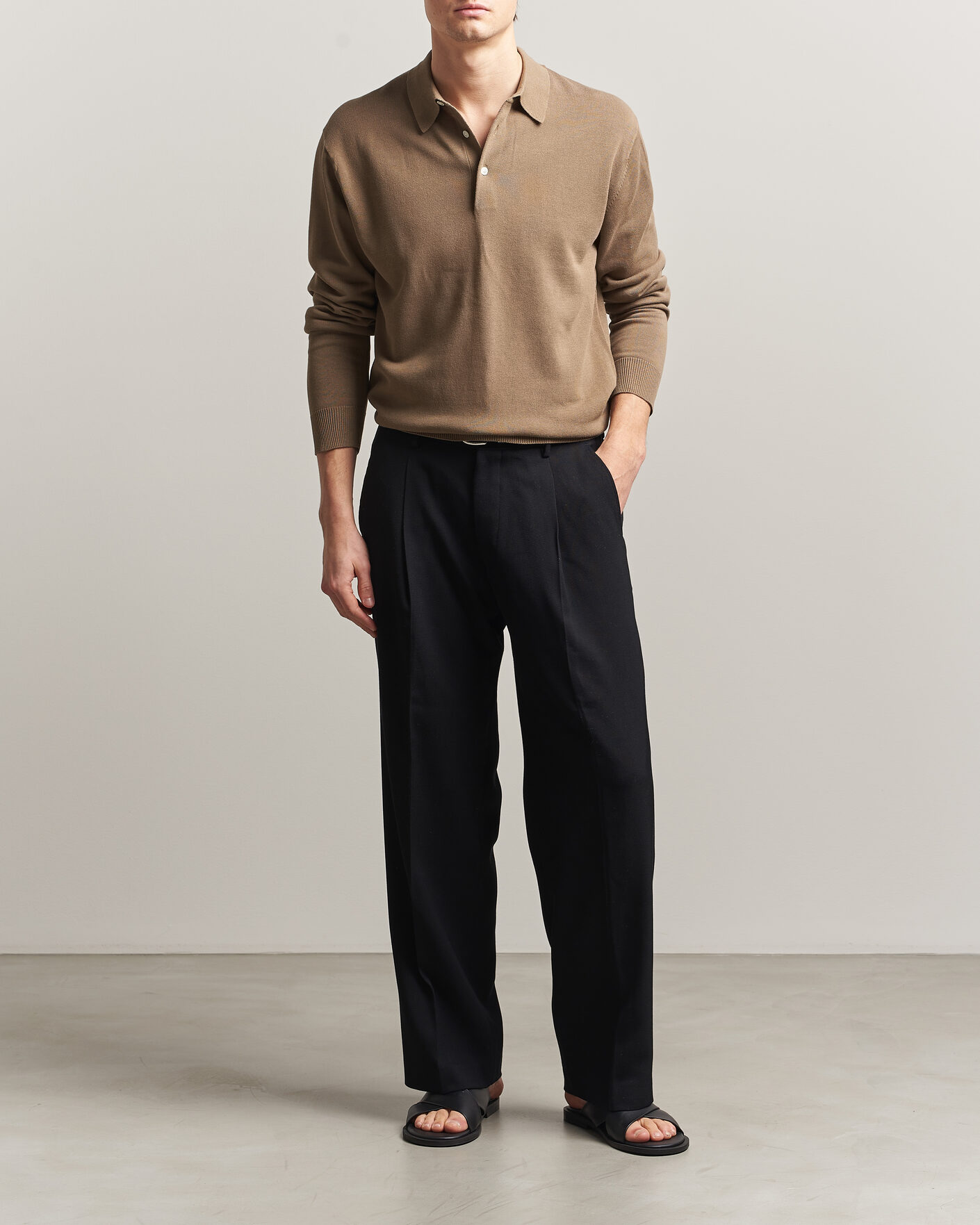 Homme | Polos | BEAMS PLUS | Long Sleeve 12G Knit Polo Mocha