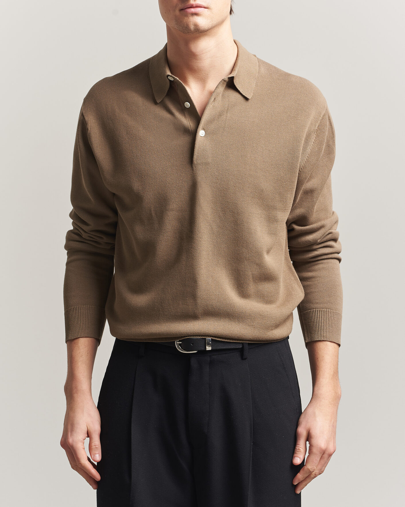 Homme | Polos | BEAMS PLUS | Long Sleeve 12G Knit Polo Mocha