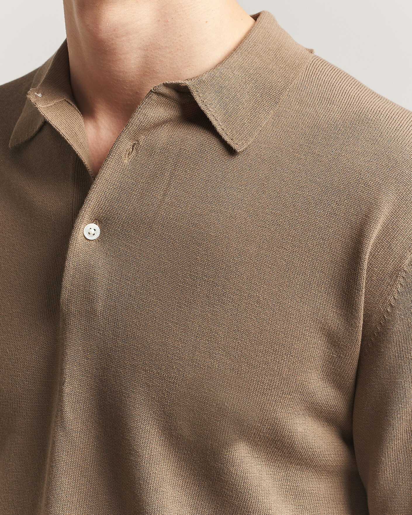 Homme | Polos | BEAMS PLUS | Long Sleeve 12G Knit Polo Mocha