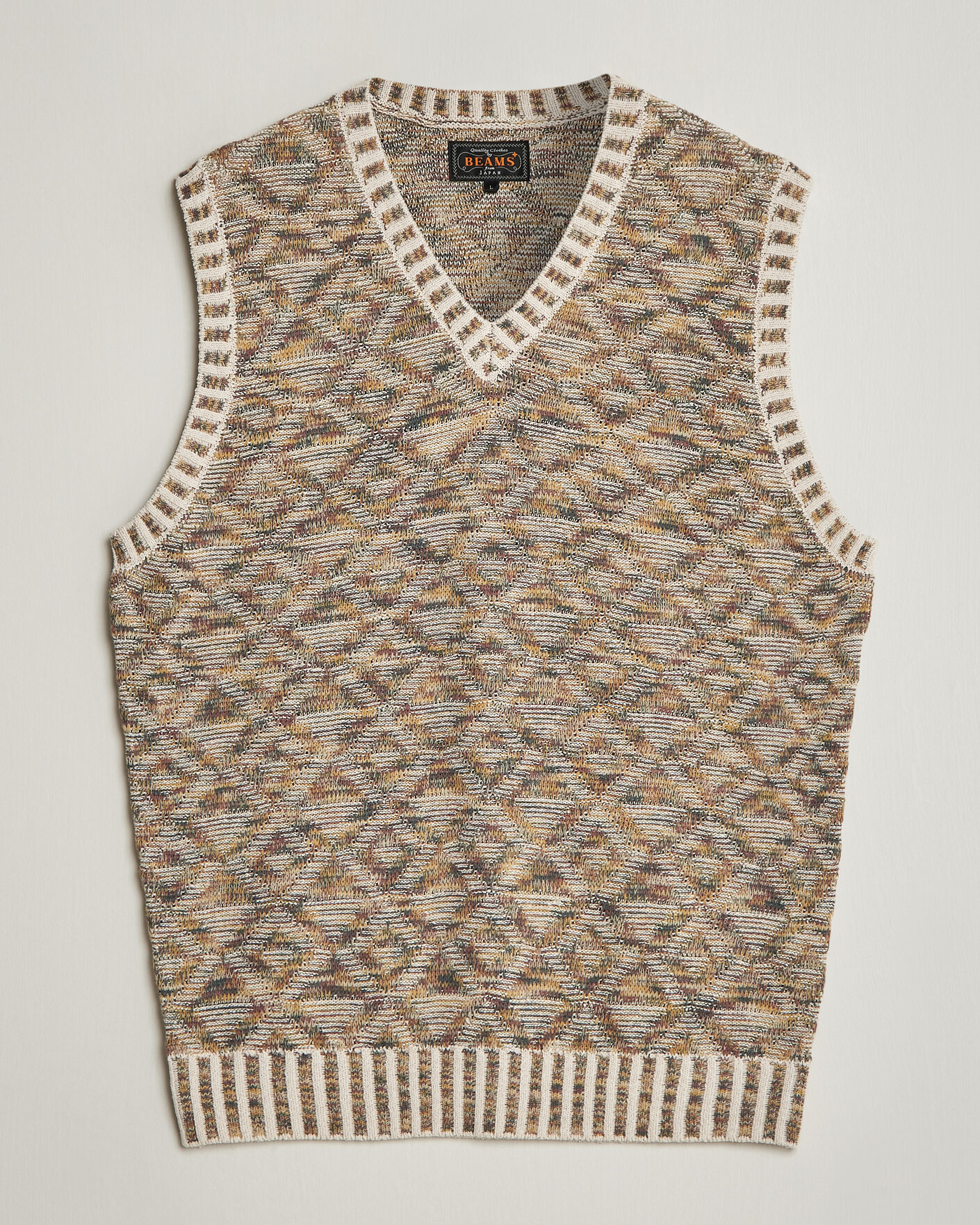 Homme | Pulls Et Tricots | BEAMS PLUS | Kasuri Jacquard Knit Vest Beige