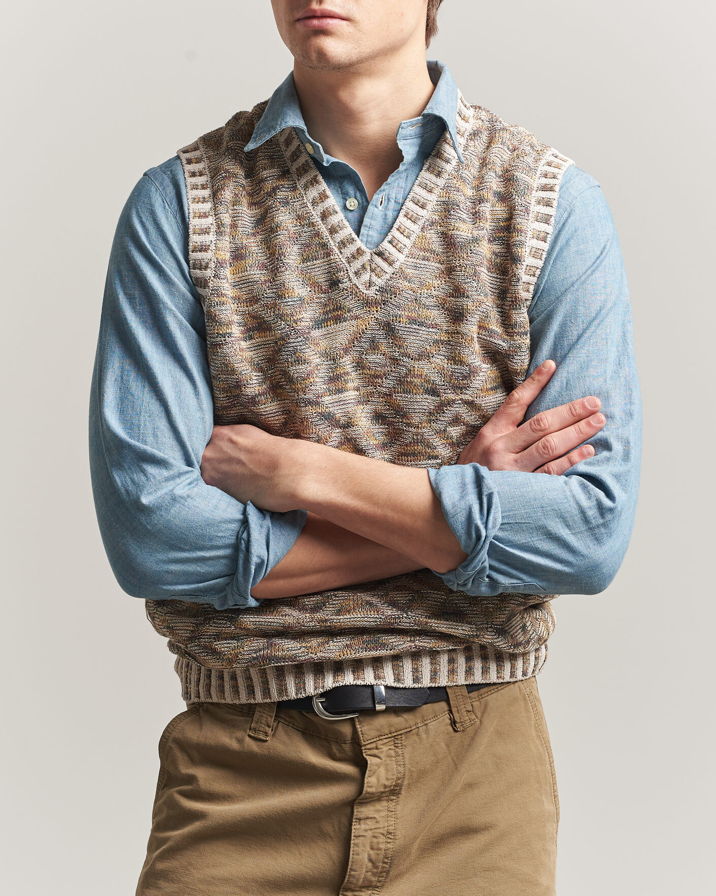Homme | Pulls Et Tricots | BEAMS PLUS | Kasuri Jacquard Knit Vest Beige