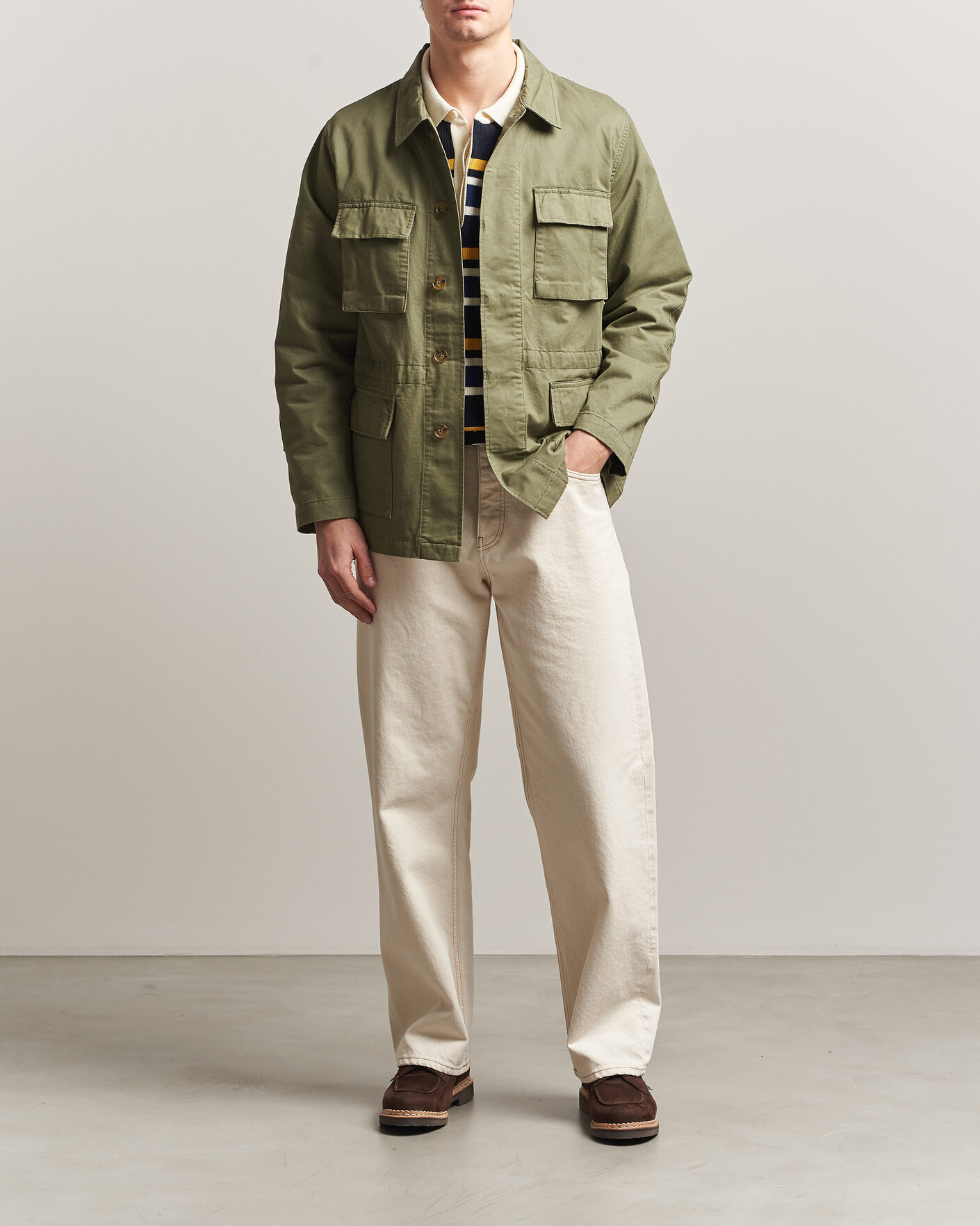 Homme | Manteaux Et Vestes | Baracuta | Washed Cotton Twill Field Shacket Lichen Green