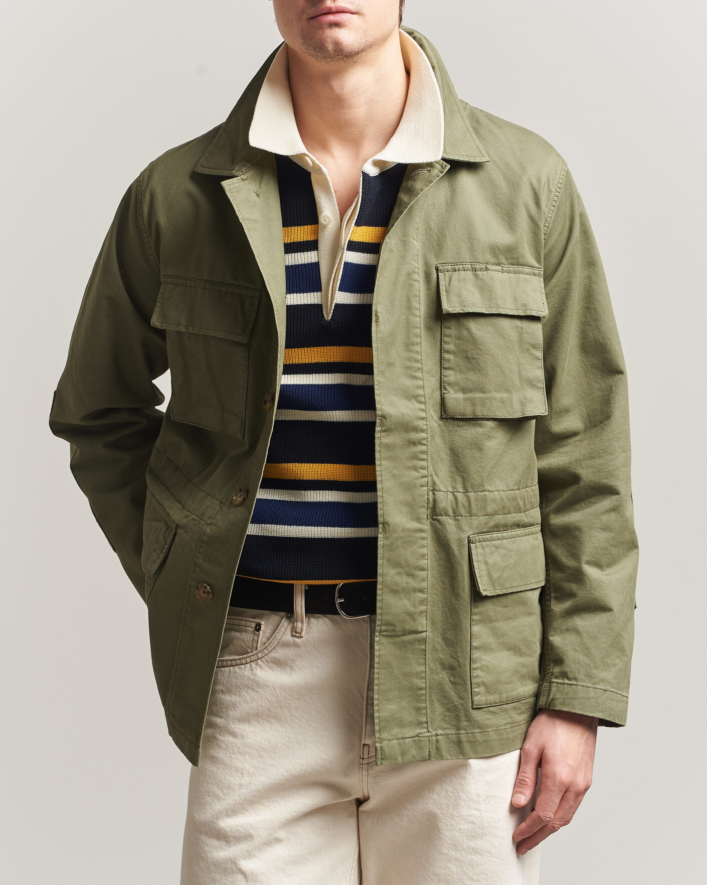 Homme | Manteaux Et Vestes | Baracuta | Washed Cotton Twill Field Shacket Lichen Green