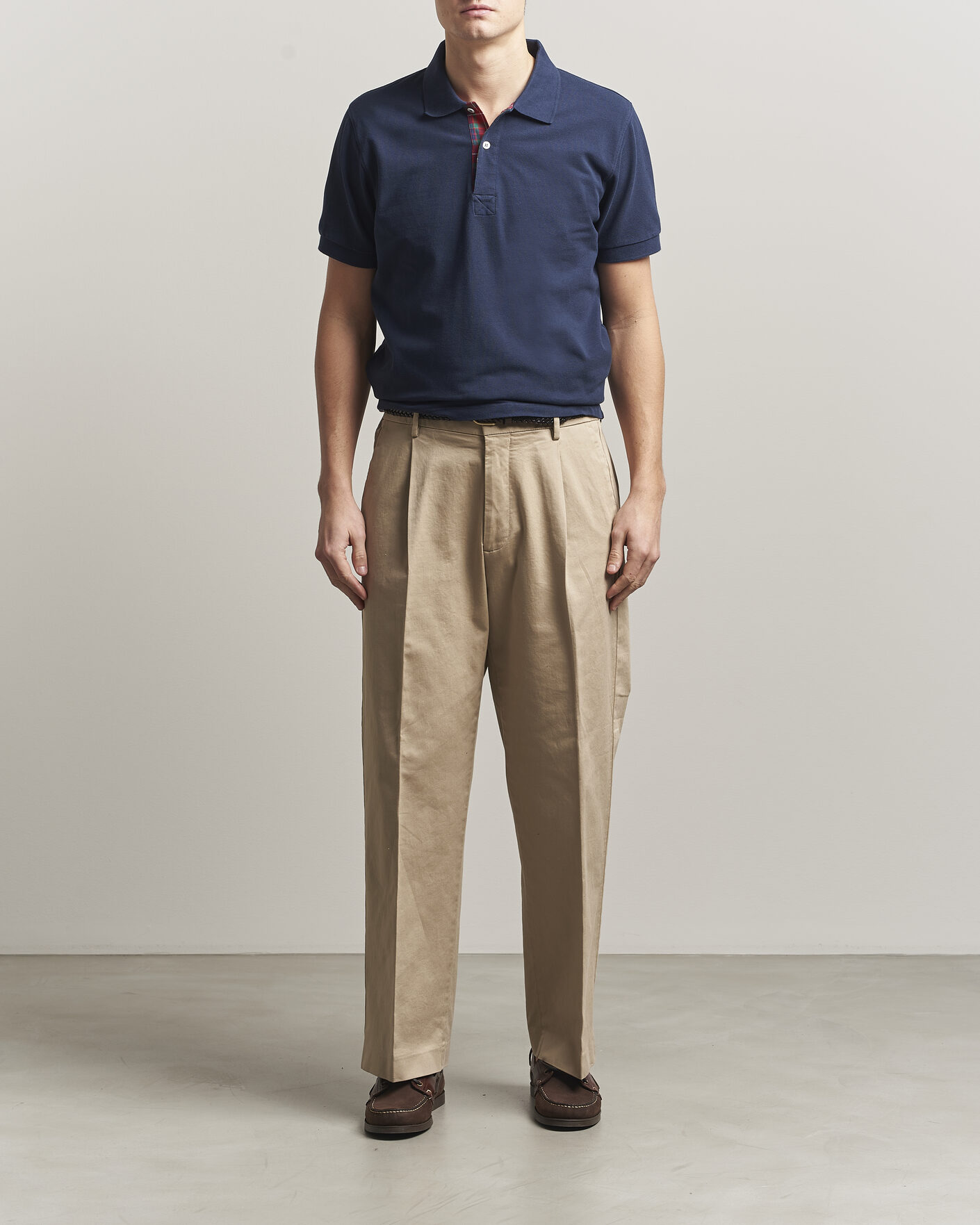 Homme | Polos | Baracuta | Tartan Placket Piquet Polo Navy