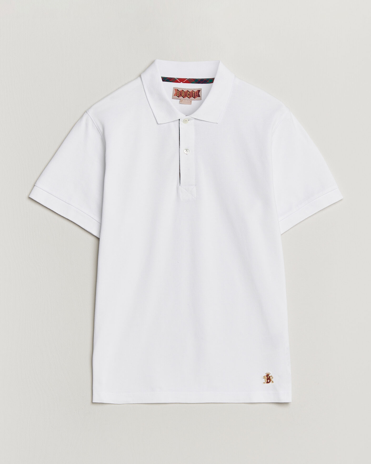 Homme | Polos | Baracuta | Tartan Placket Piquet Polo Bone White