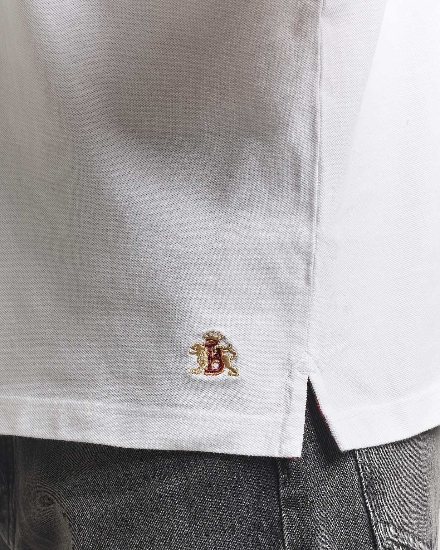 Homme | Polos | Baracuta | Tartan Placket Piquet Polo Bone White