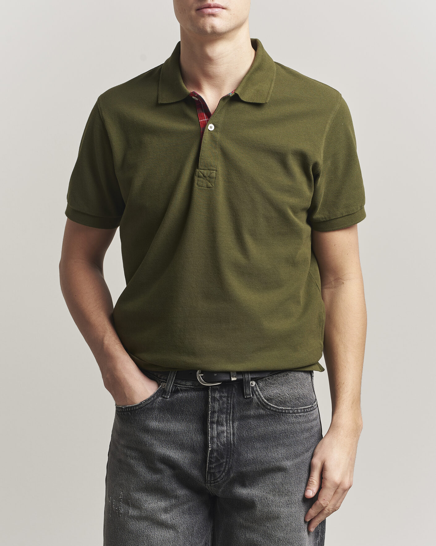 Homme | Polos | Baracuta | Tartan Placket Piquet Polo Beech