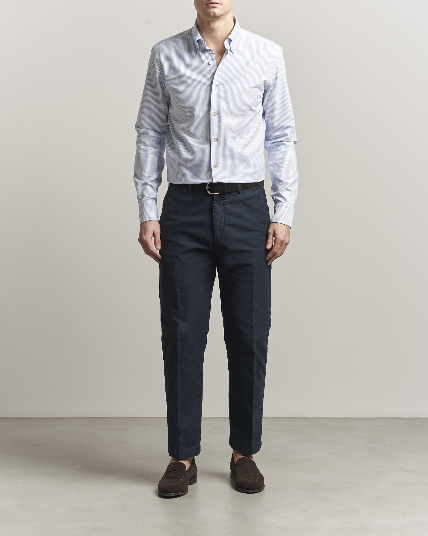 Homme | Chemises | Grigio | Oxford Button Down Shirt Light Blue Stripe