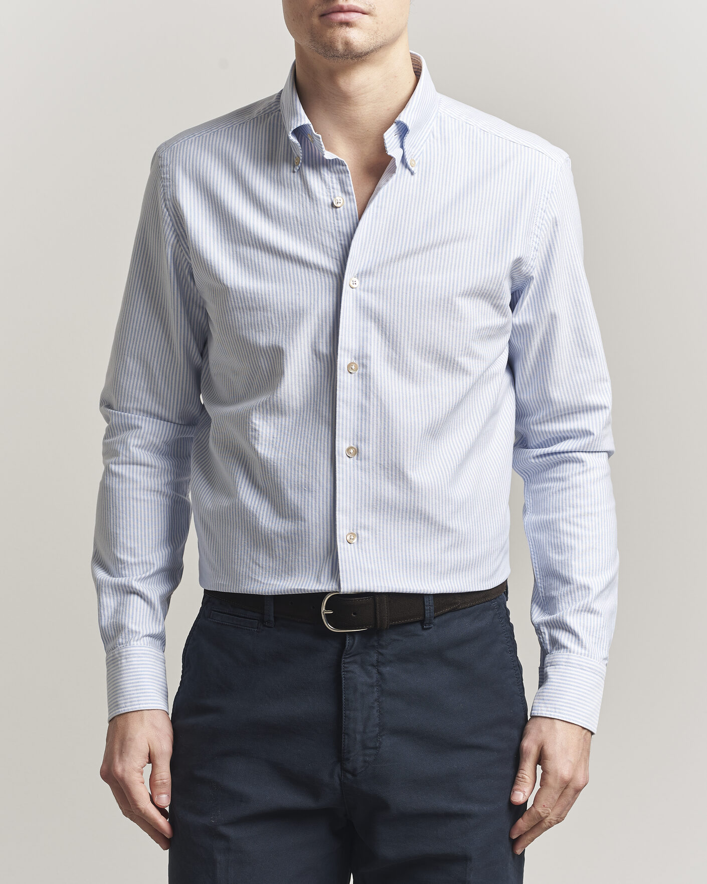 Homme | Chemises | Grigio | Oxford Button Down Shirt Light Blue Stripe