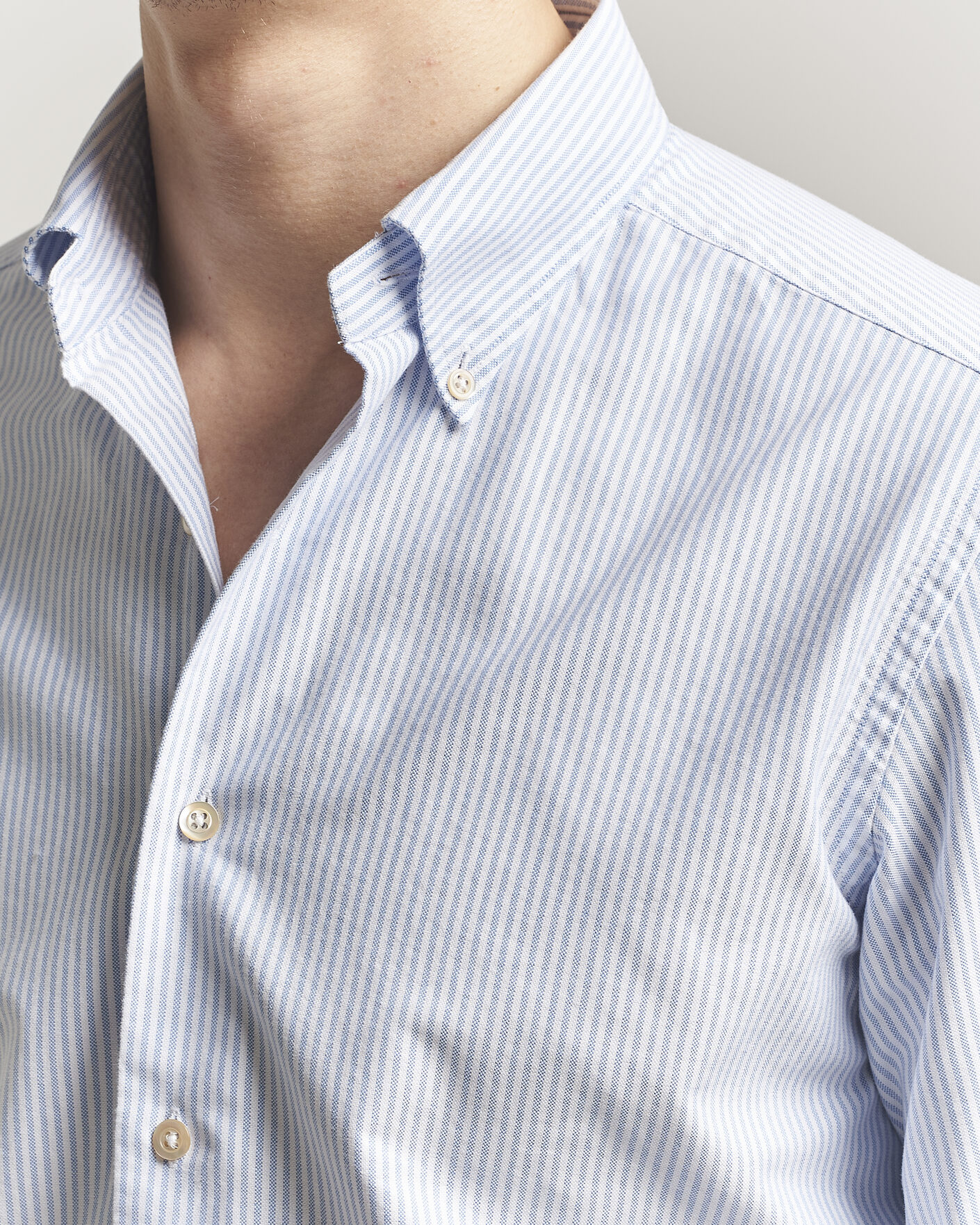 Homme | Chemises | Grigio | Oxford Button Down Shirt Light Blue Stripe