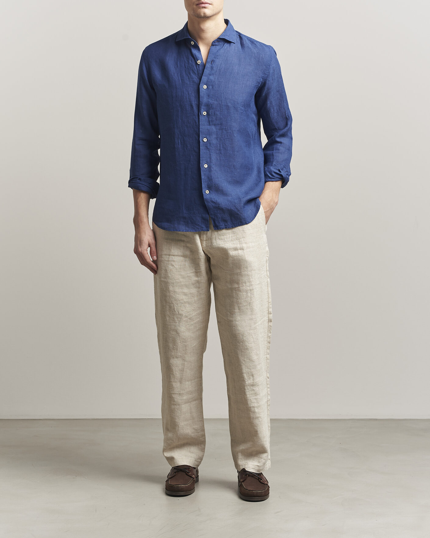 Homme | Chemises | Grigio | Washed Linen Shirt Navy
