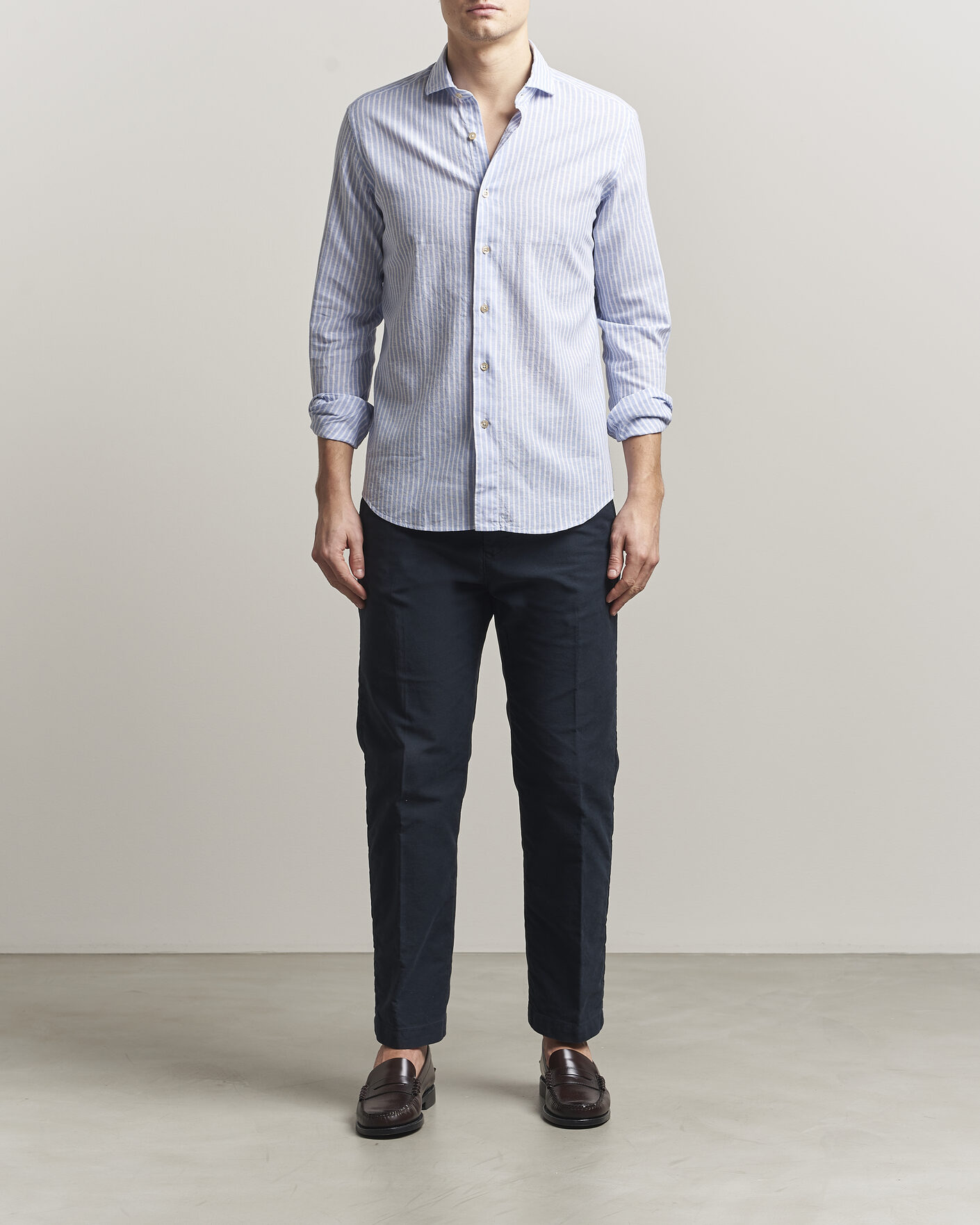 Homme | Chemises | Grigio | Washed Cotton/Linen Shirt Blue Stripe
