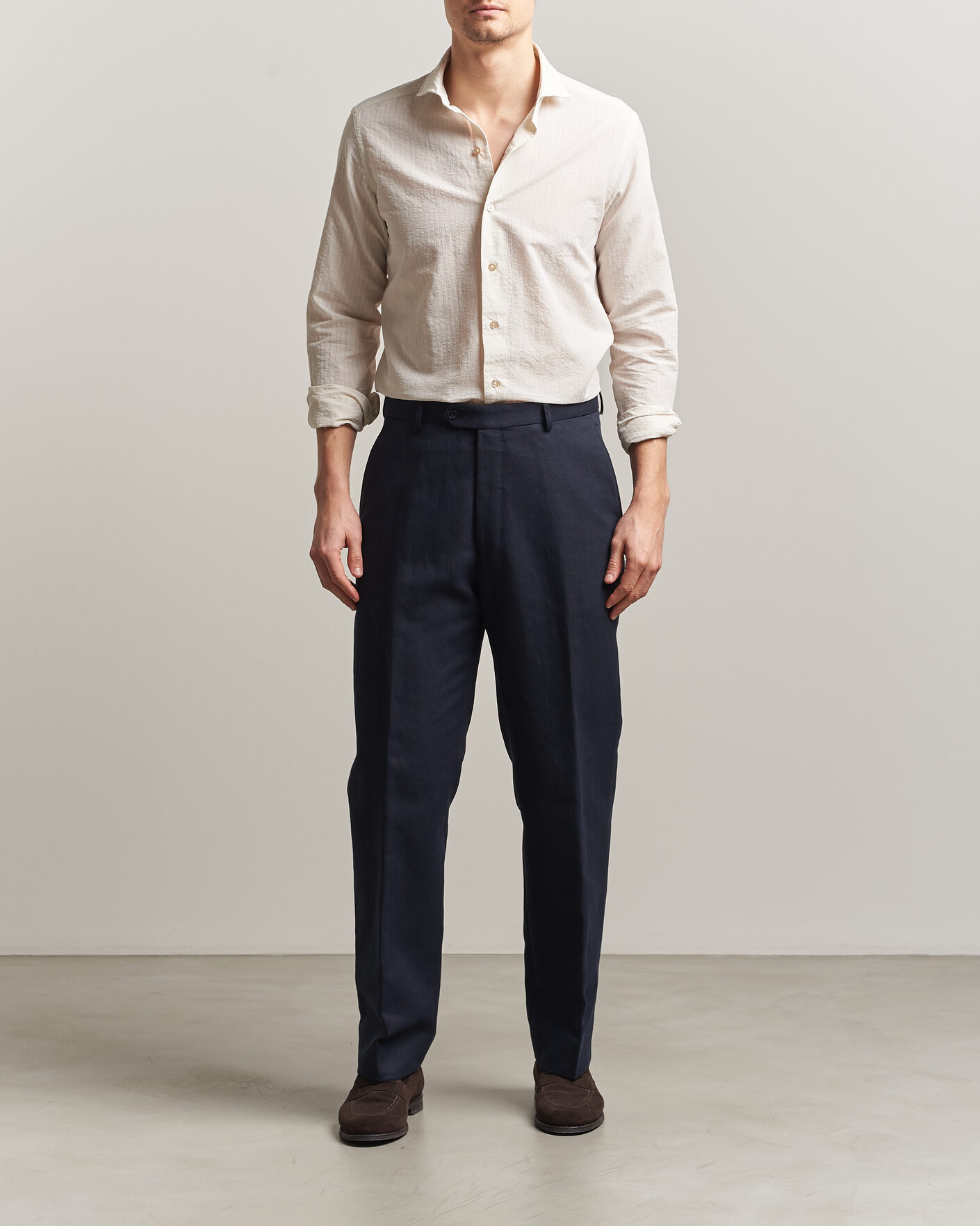 Homme | Chemises | Grigio | Cotton/Linen Seersucker Shirt Off White