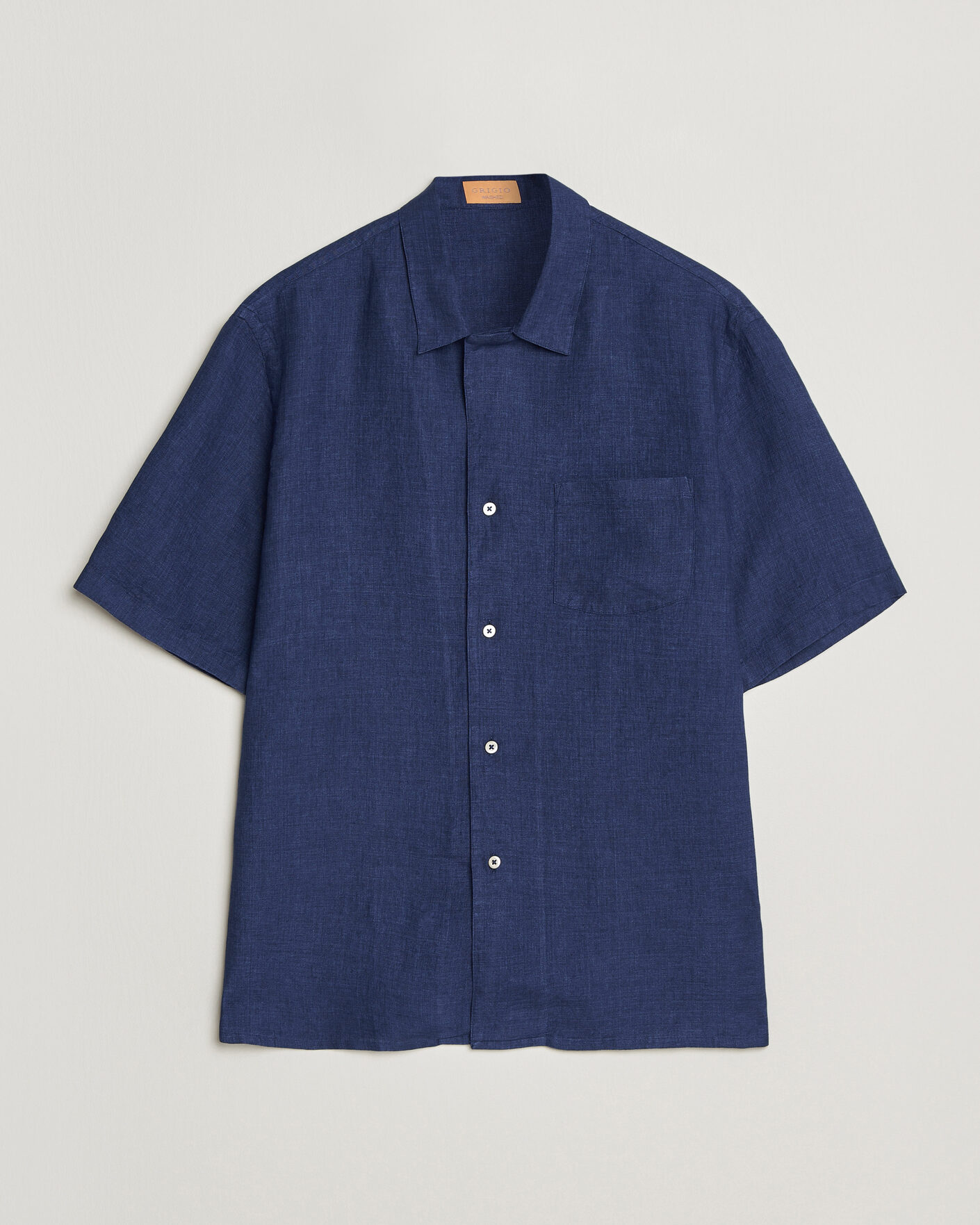 Homme | Chemises | Grigio | Linen Camp Collar Shirt Navy