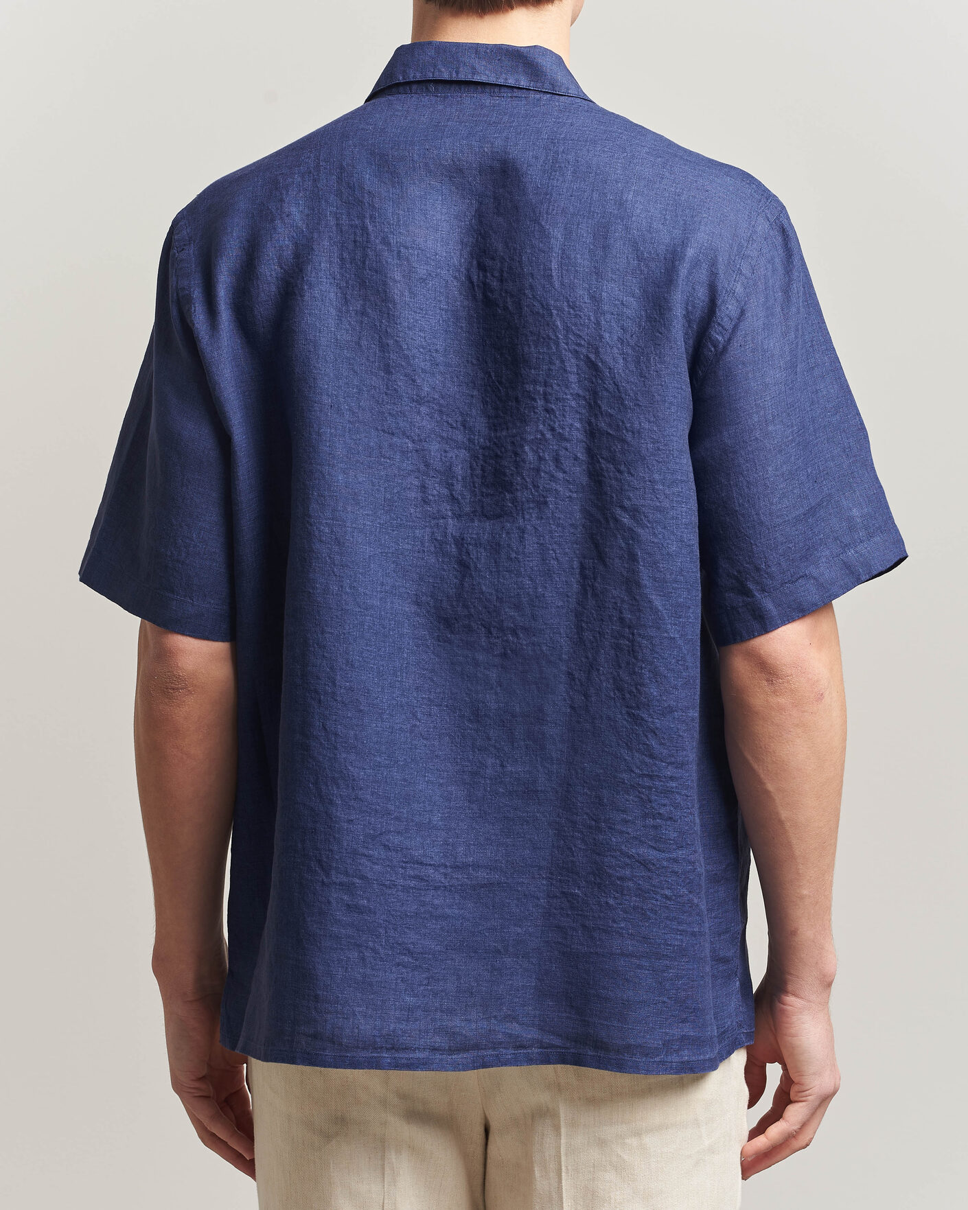 Homme | Chemises | Grigio | Linen Camp Collar Shirt Navy