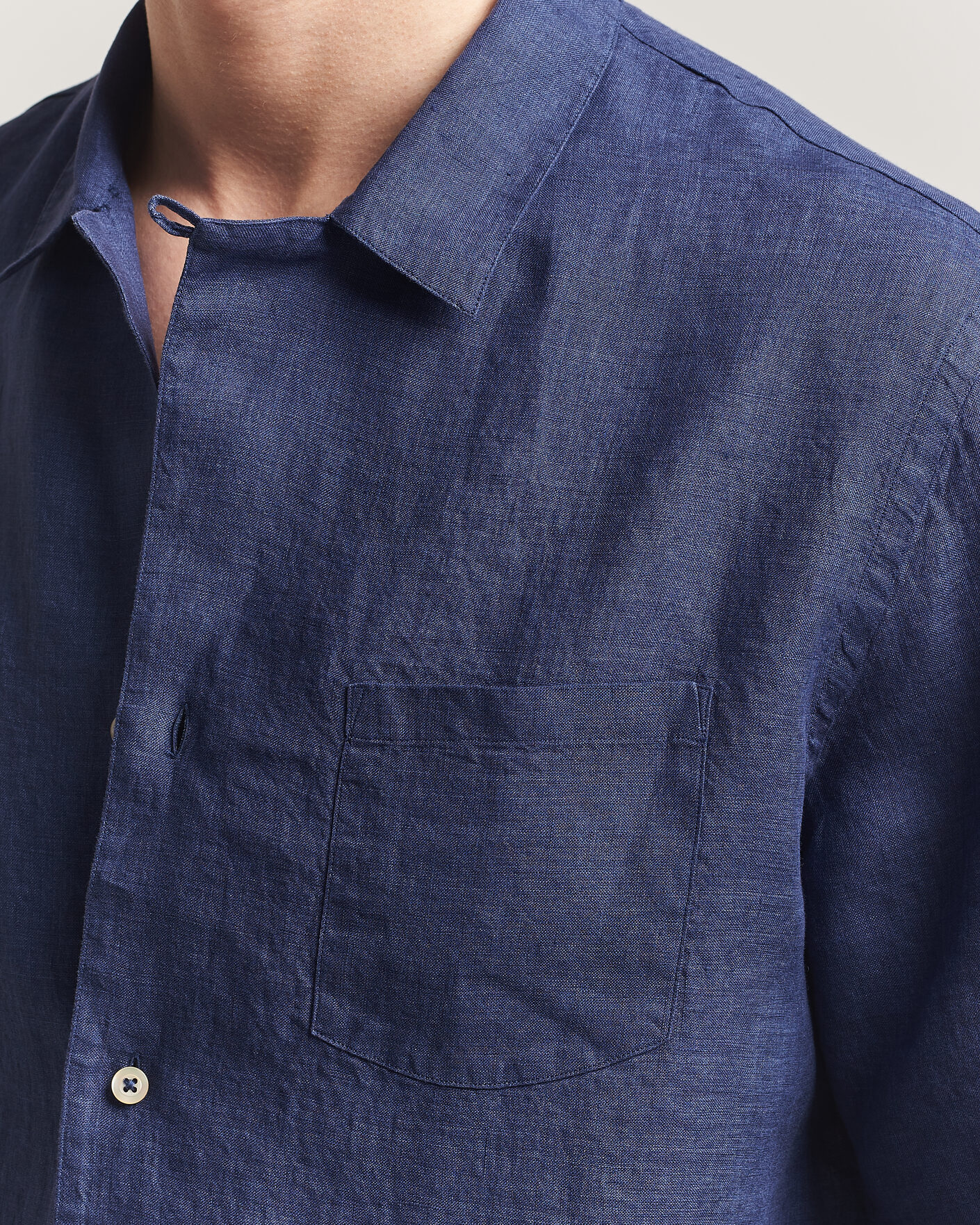 Homme | Chemises | Grigio | Linen Camp Collar Shirt Navy