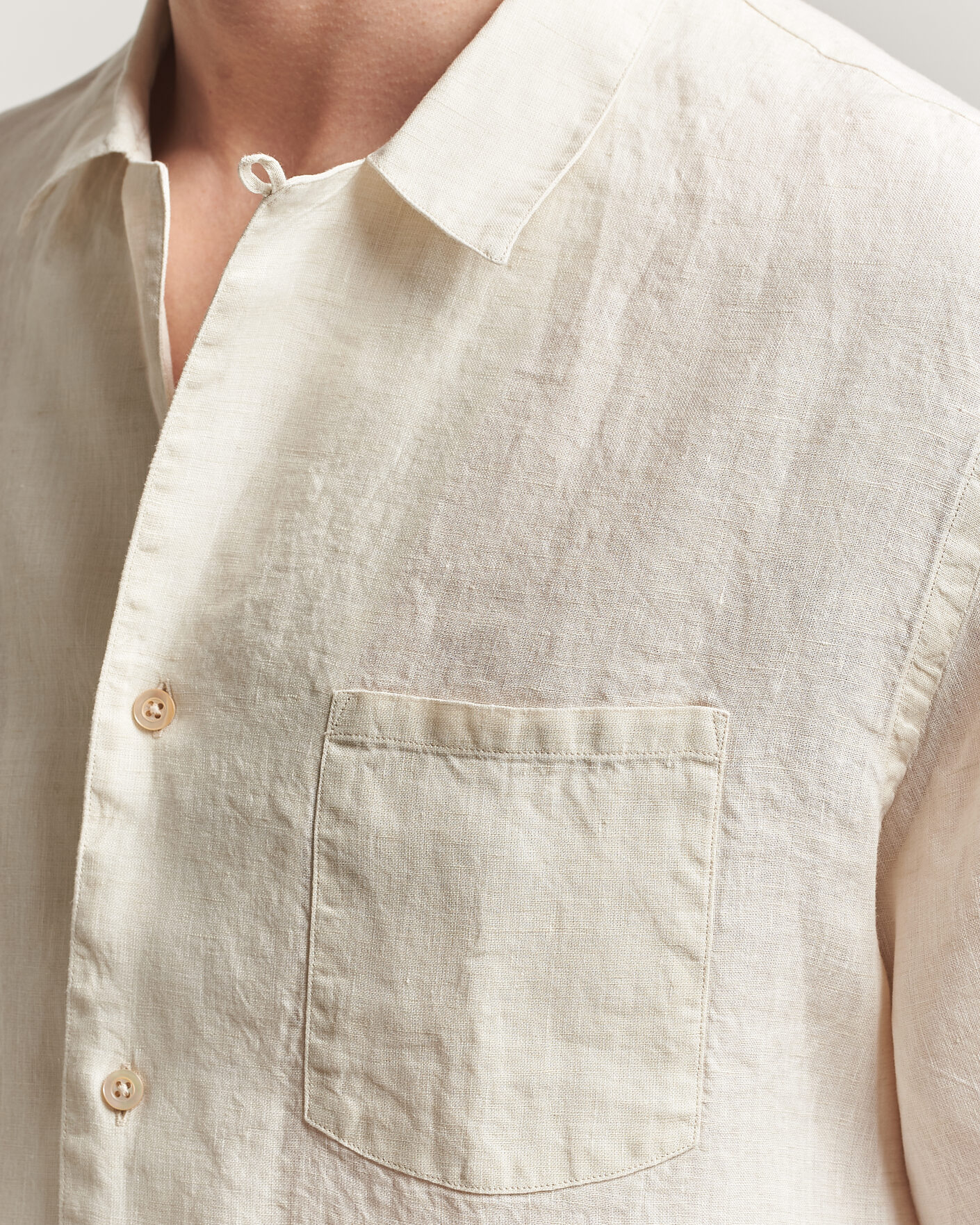 Homme | Chemises | Grigio | Linen Camp Collar Shirt White