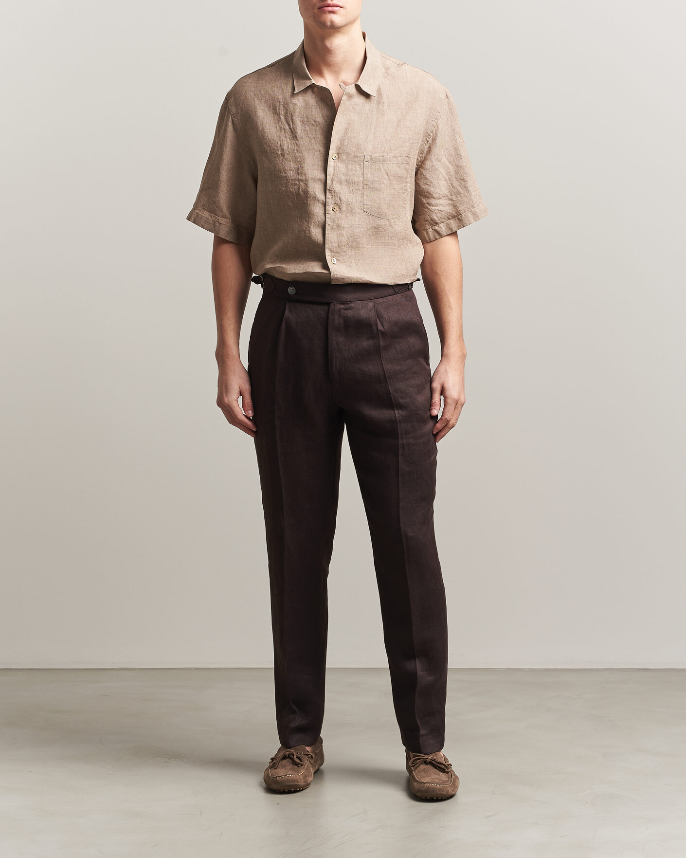 Homme | Chemises | Grigio | Linen Camp Collar Shirt Brown