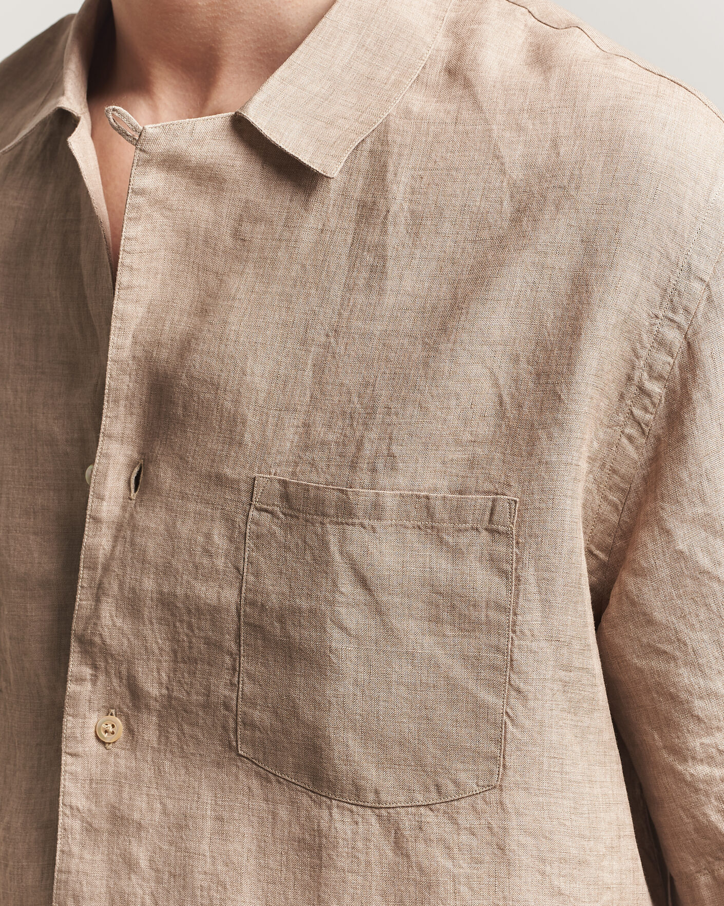 Homme | Chemises | Grigio | Linen Camp Collar Shirt Brown