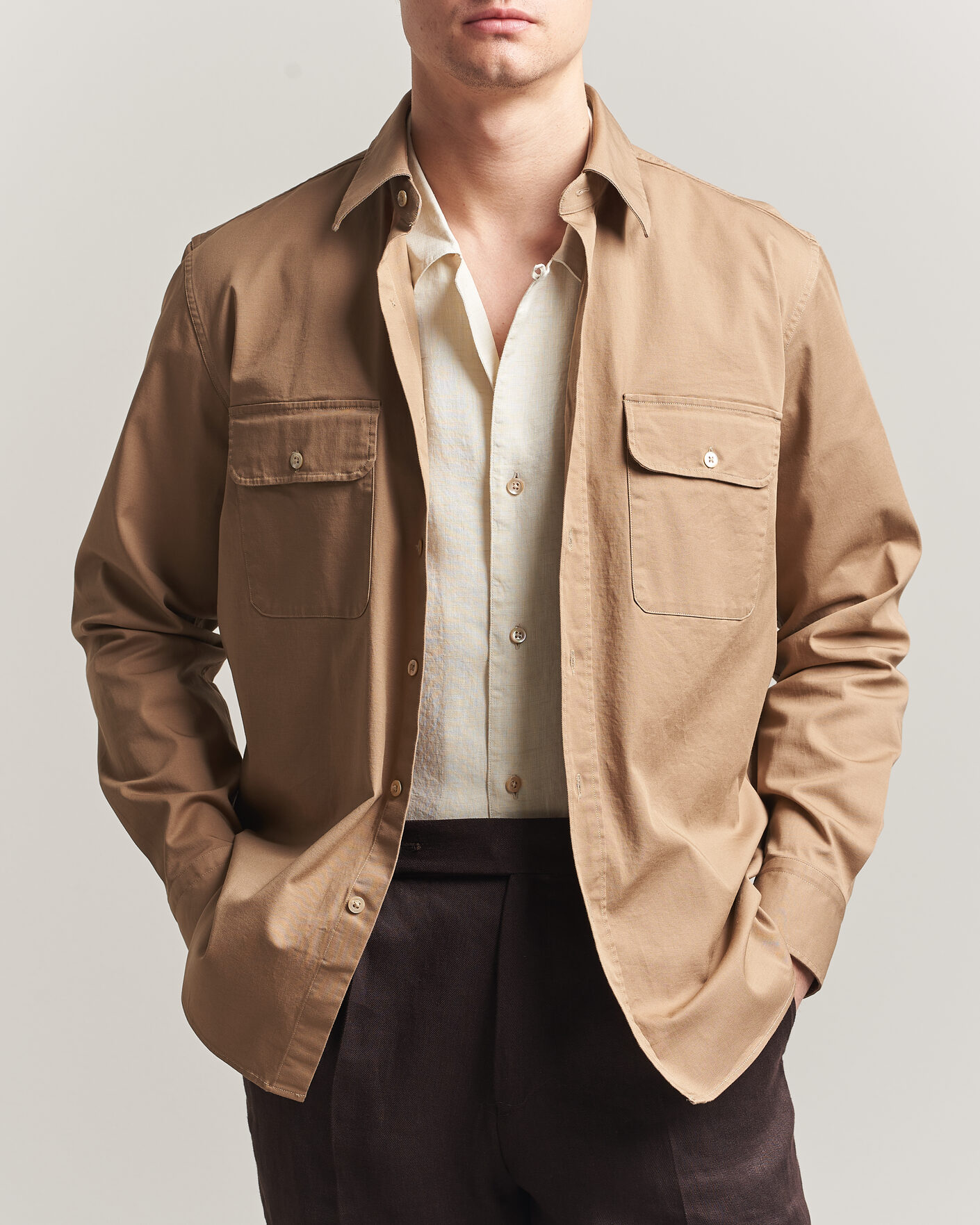 Homme | Chemises | Grigio | Illinois Cotton Overshirt Khaki