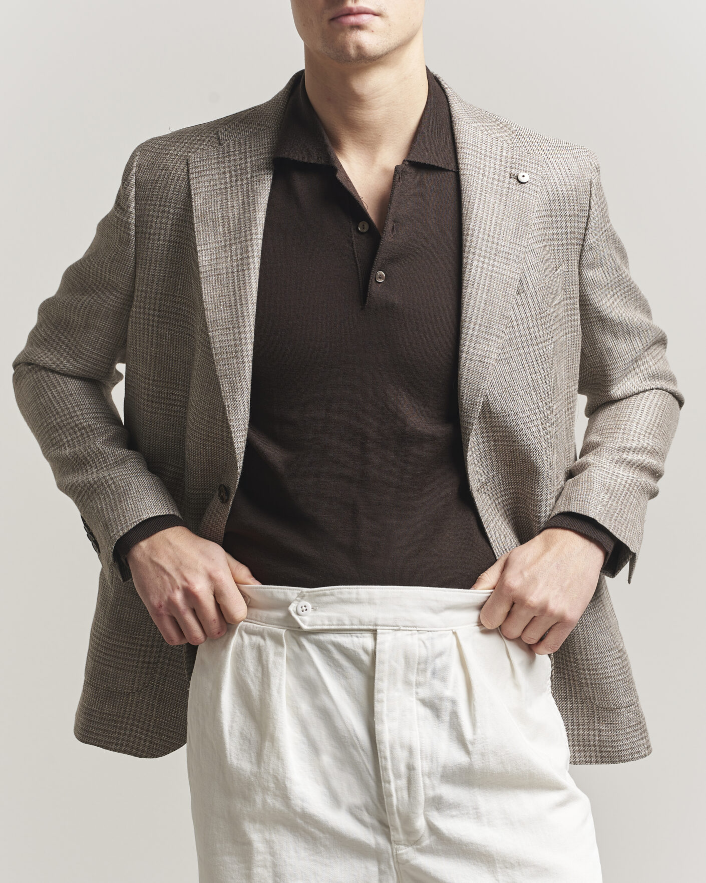 Homme | Blazers | L.B.M. 1911 | Jack Regular Fit Linen/Wool Checked Blazer Taupe