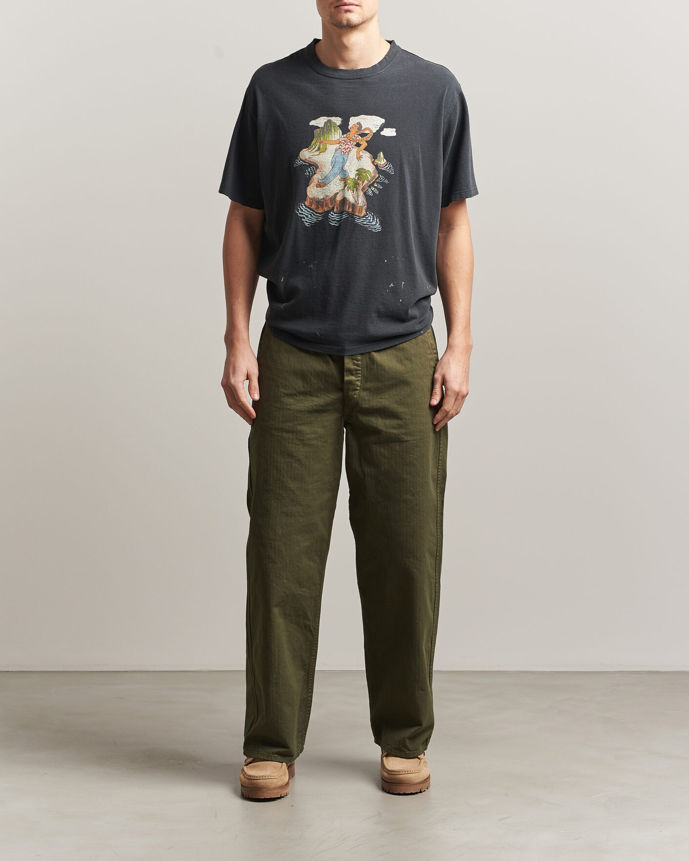 Homme | Pantalons | orSlow | Wide Fit French Work Pants Army Green