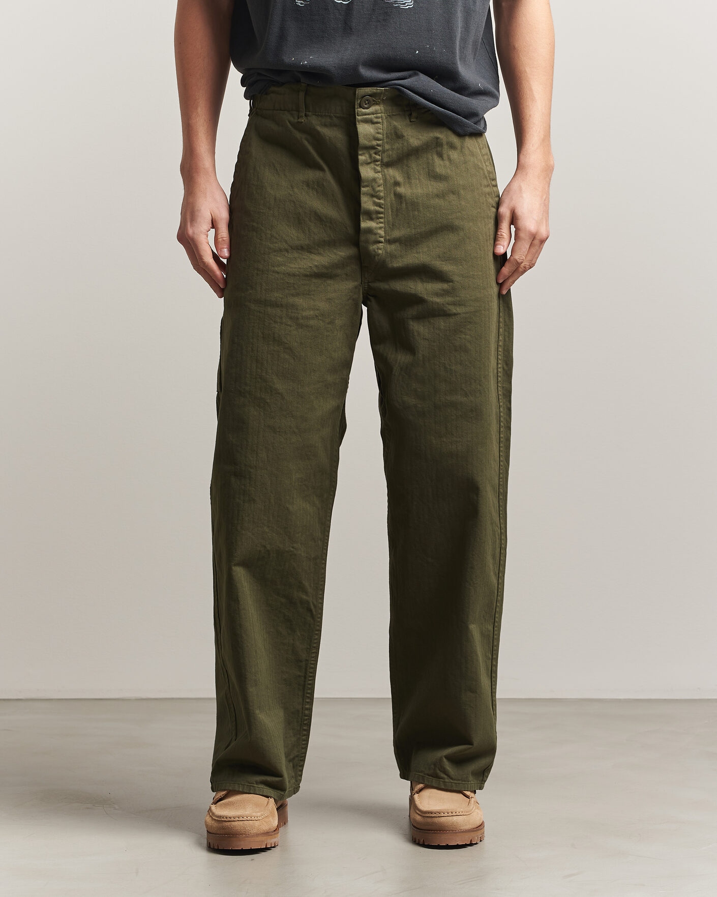 Homme | Pantalons | orSlow | Wide Fit French Work Pants Army Green