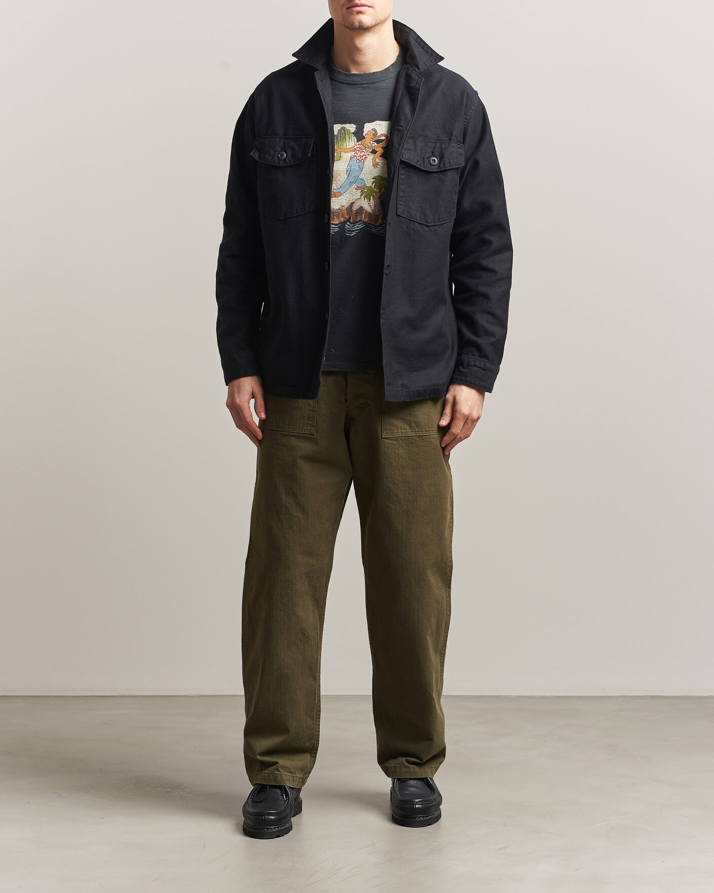Homme | Chemises | orSlow | Cotton Sateen US Army Overshirt Black