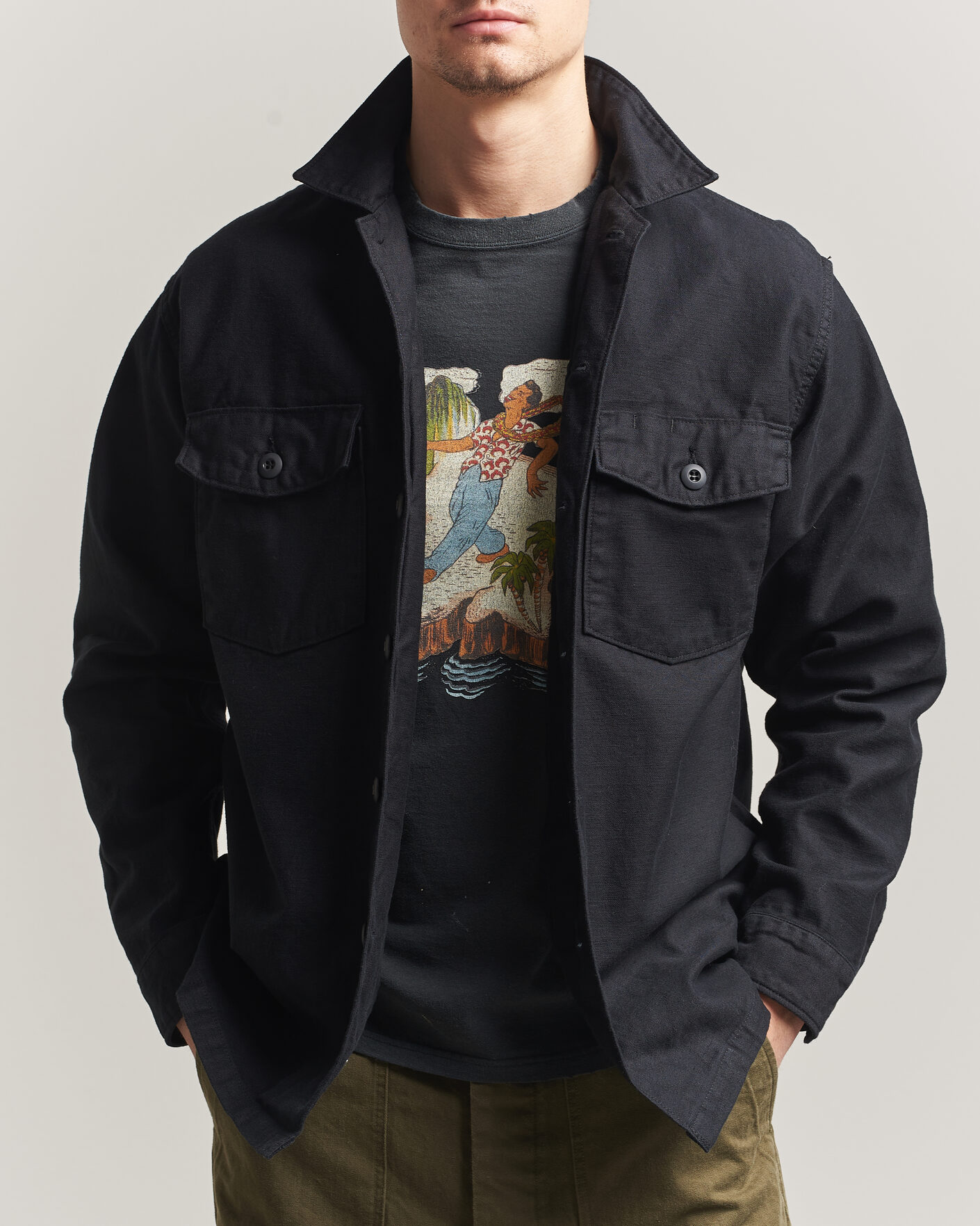 Homme | Chemises | orSlow | Cotton Sateen US Army Overshirt Black