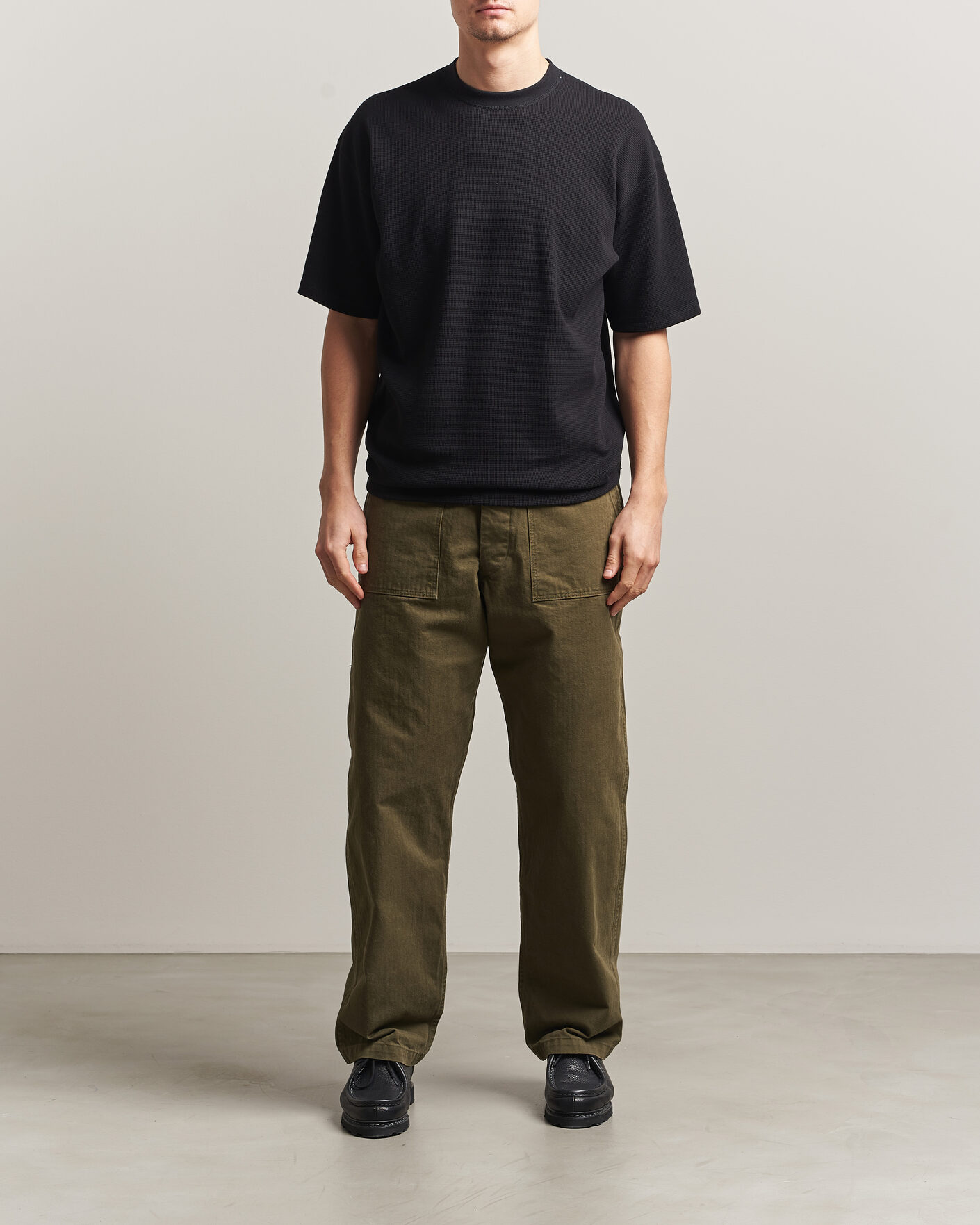 Homme | T-shirts | orSlow | Waffle Cotton T-Shirt Black