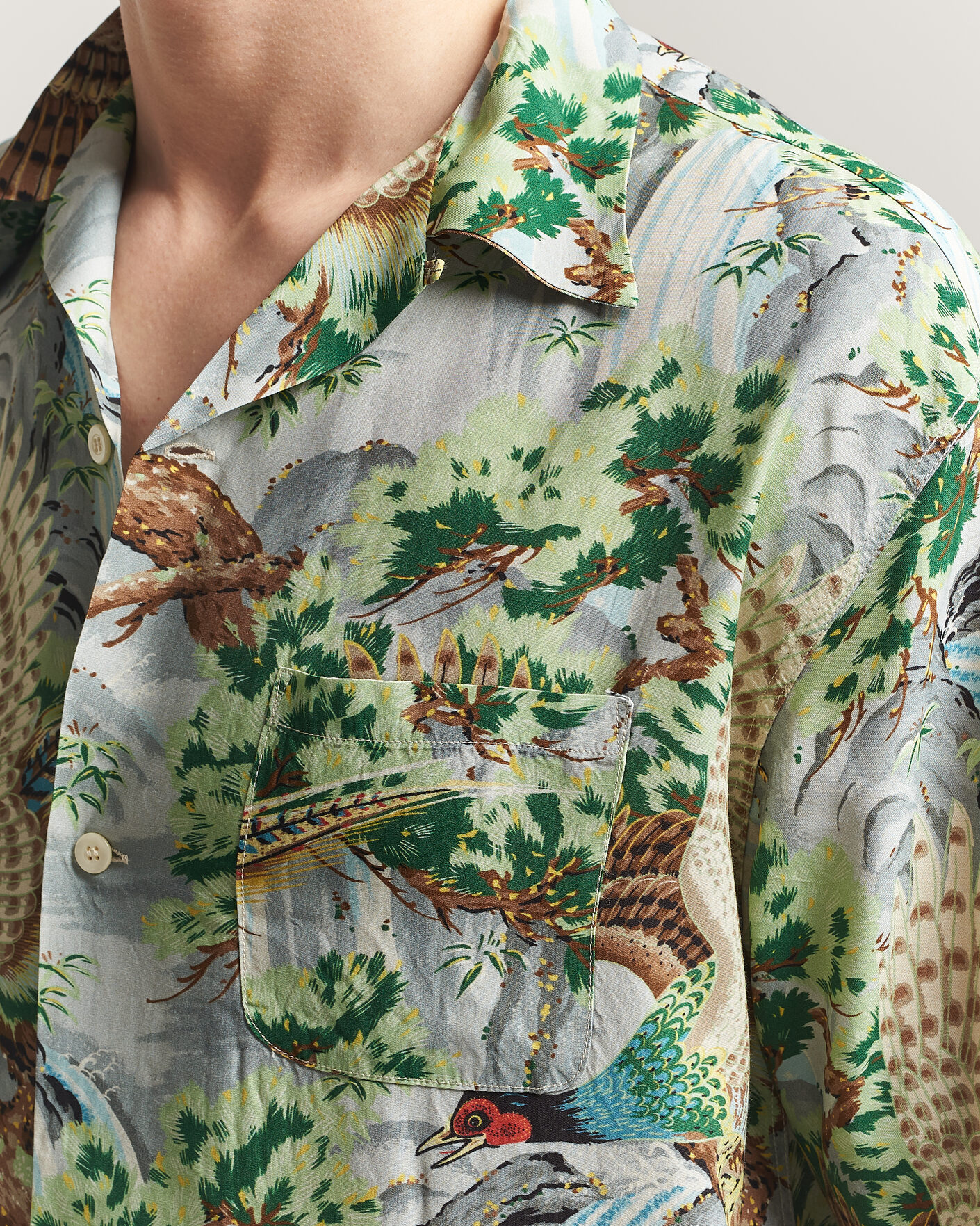 Homme | Chemises | orSlow | Peacock Garden Hawaiian Shirt Green