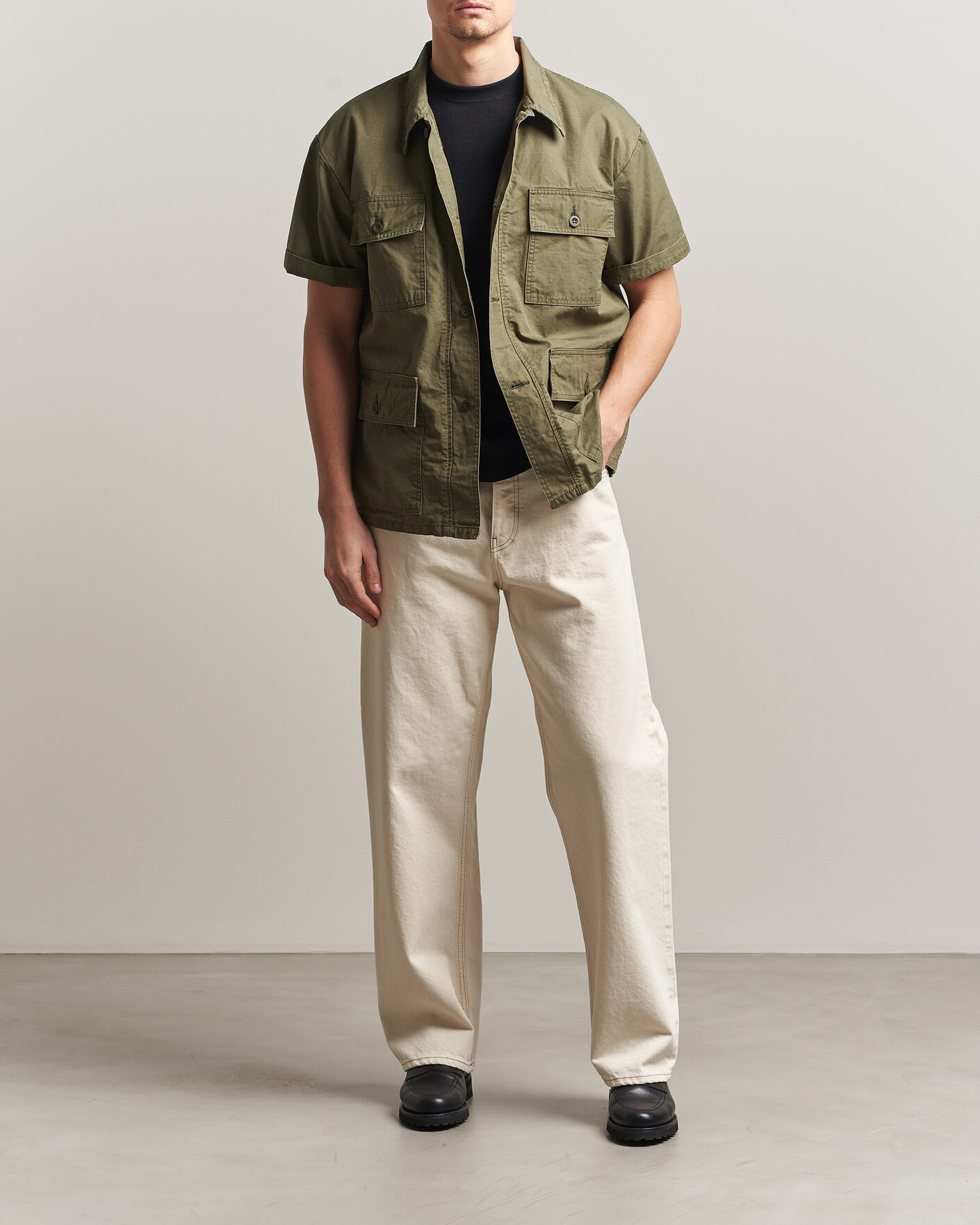 Homme | Chemises | orSlow | Short Sleeve Utility Shirt Army Green